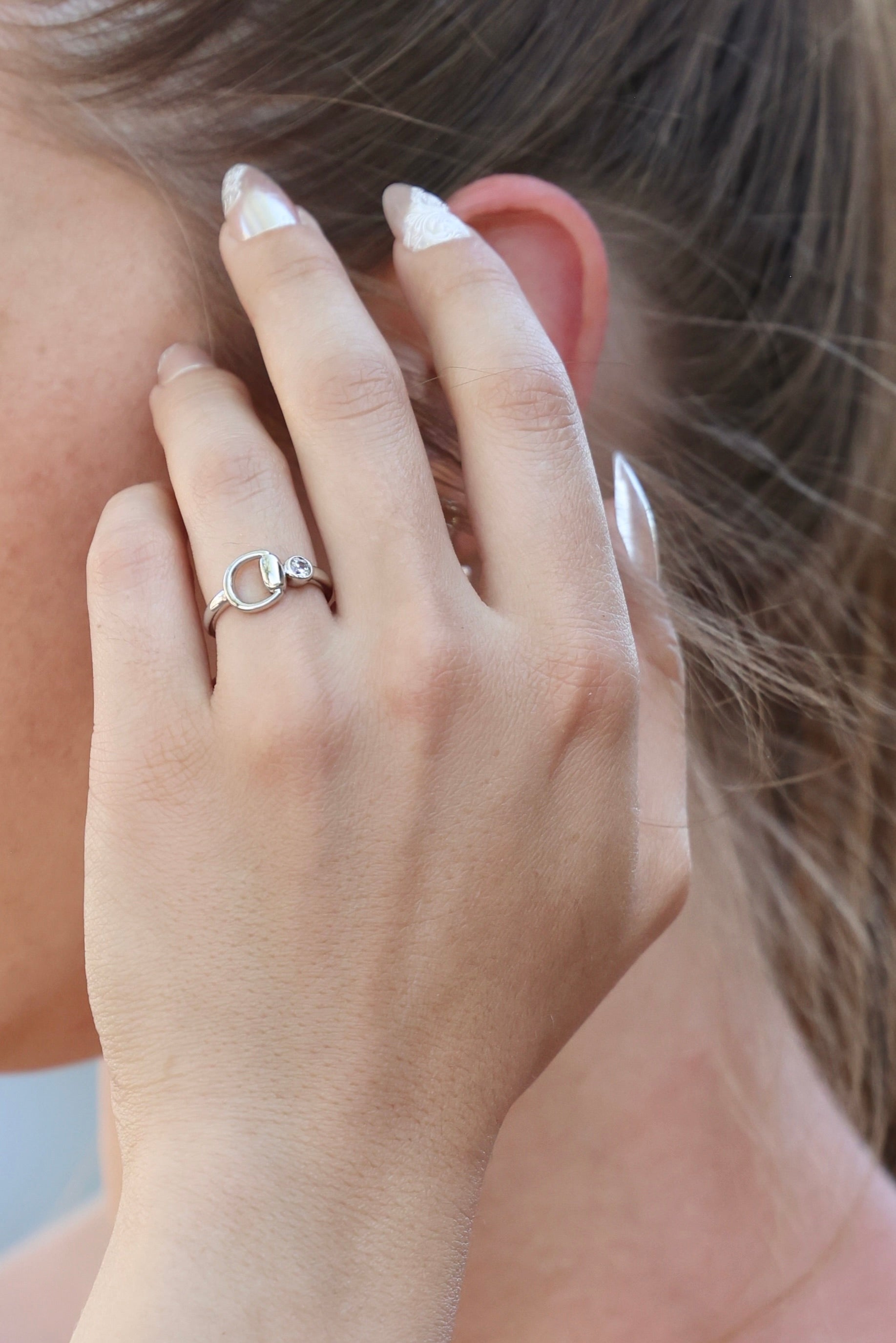 LuvAJ Madison Ring - Silver Statement ring with horsebit charm and stone in the center