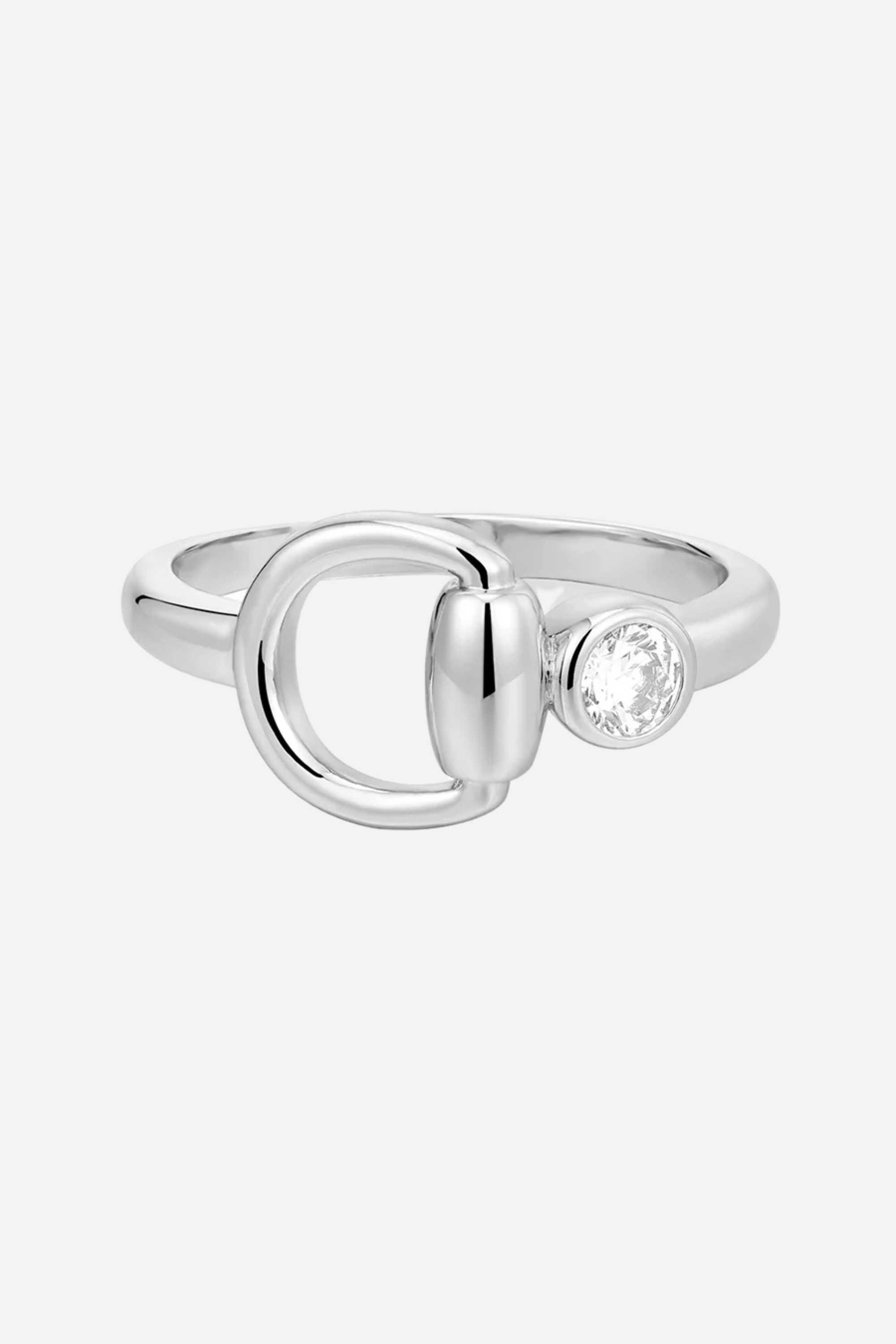 LuvAJ Madison Ring - Silver Statement ring with horsebit charm and stone in the center