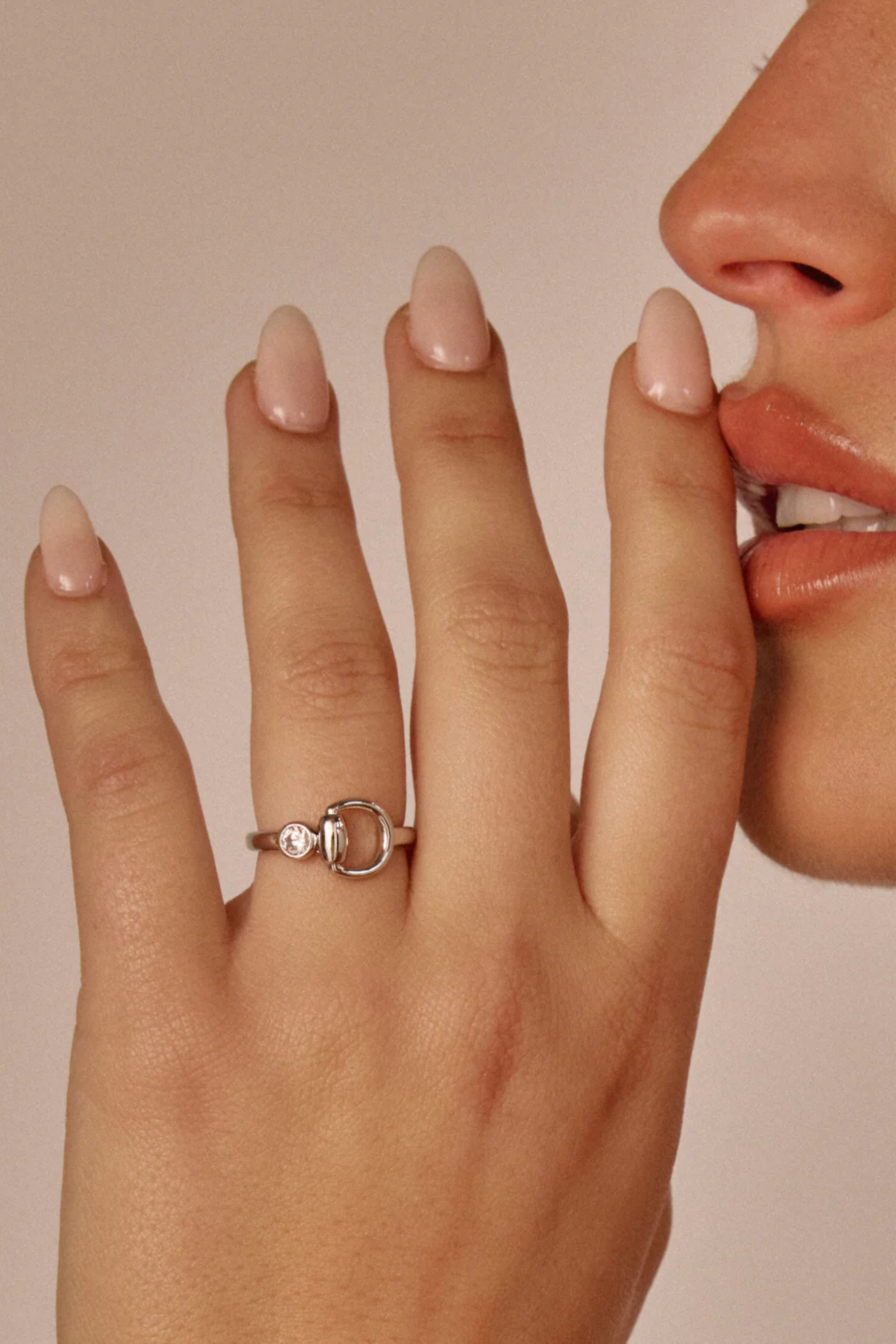 LuvAJ Madison Ring - Silver Statement ring with horsebit charm and stone in the center