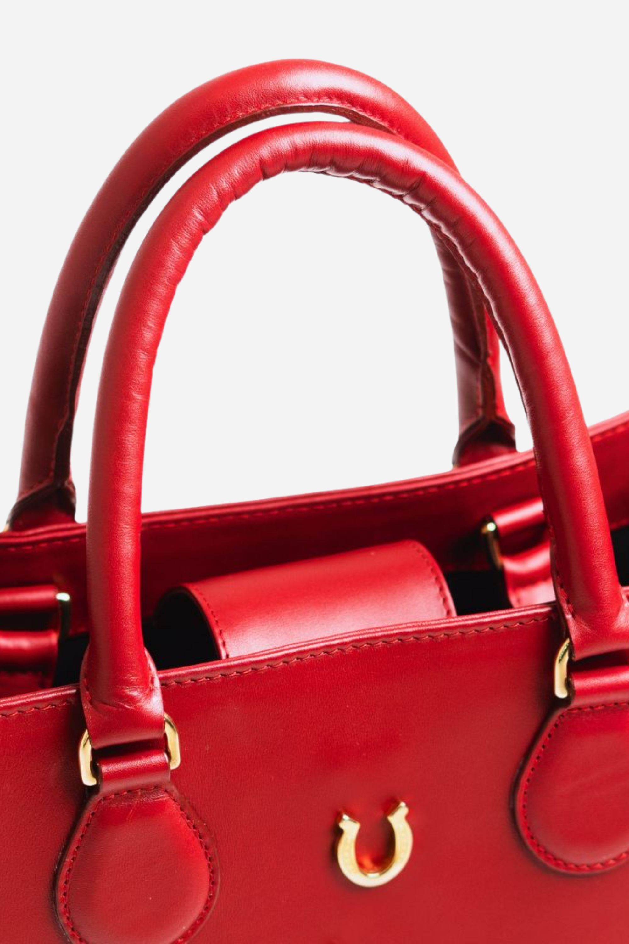 Spacious equestrian leather tote bag with a classic silhouette, gold hardware, interior compartments, and convertible top-handle or shoulder straps.