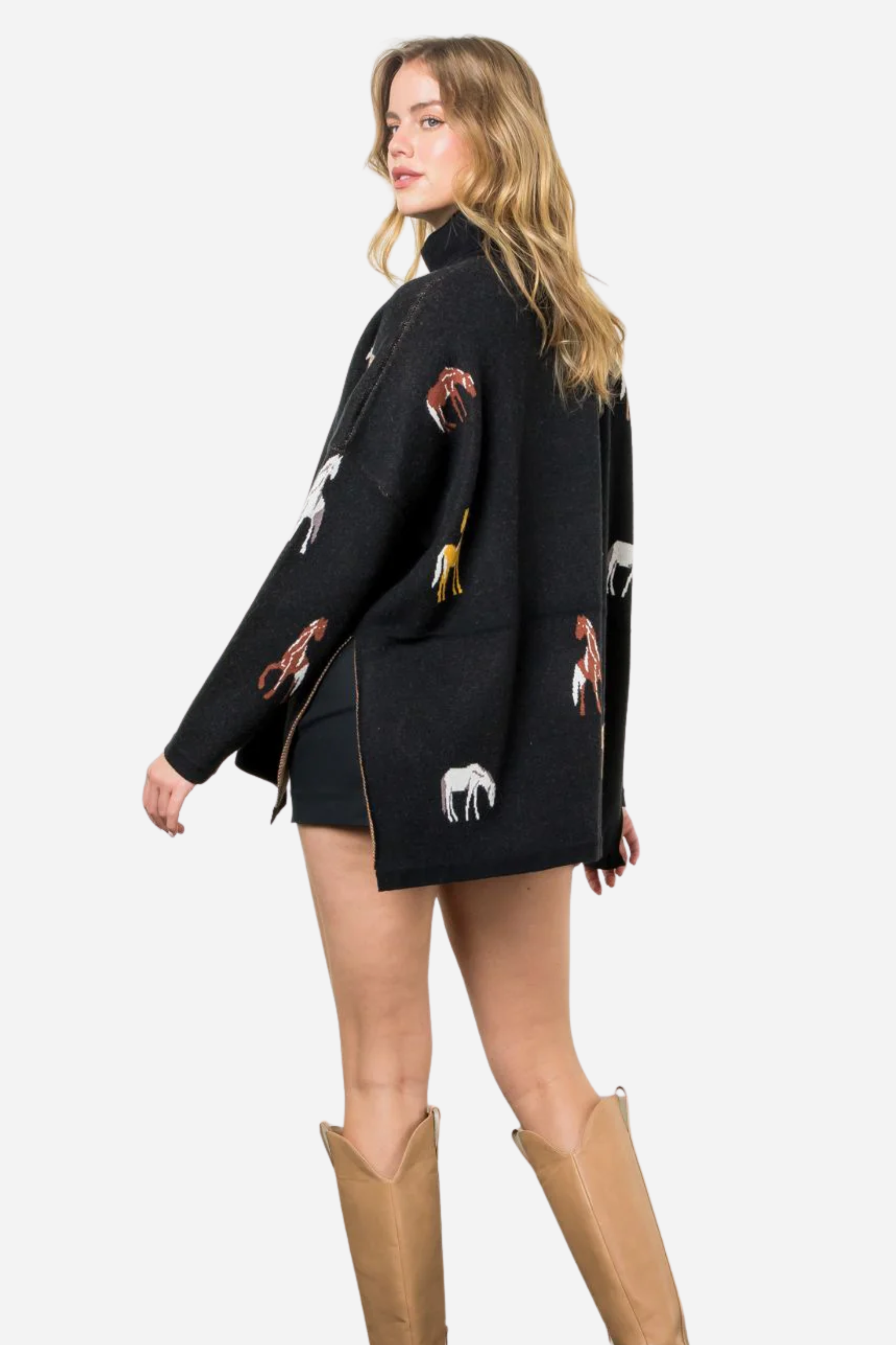 Nicole Horse Turtleneck Sweater - Black