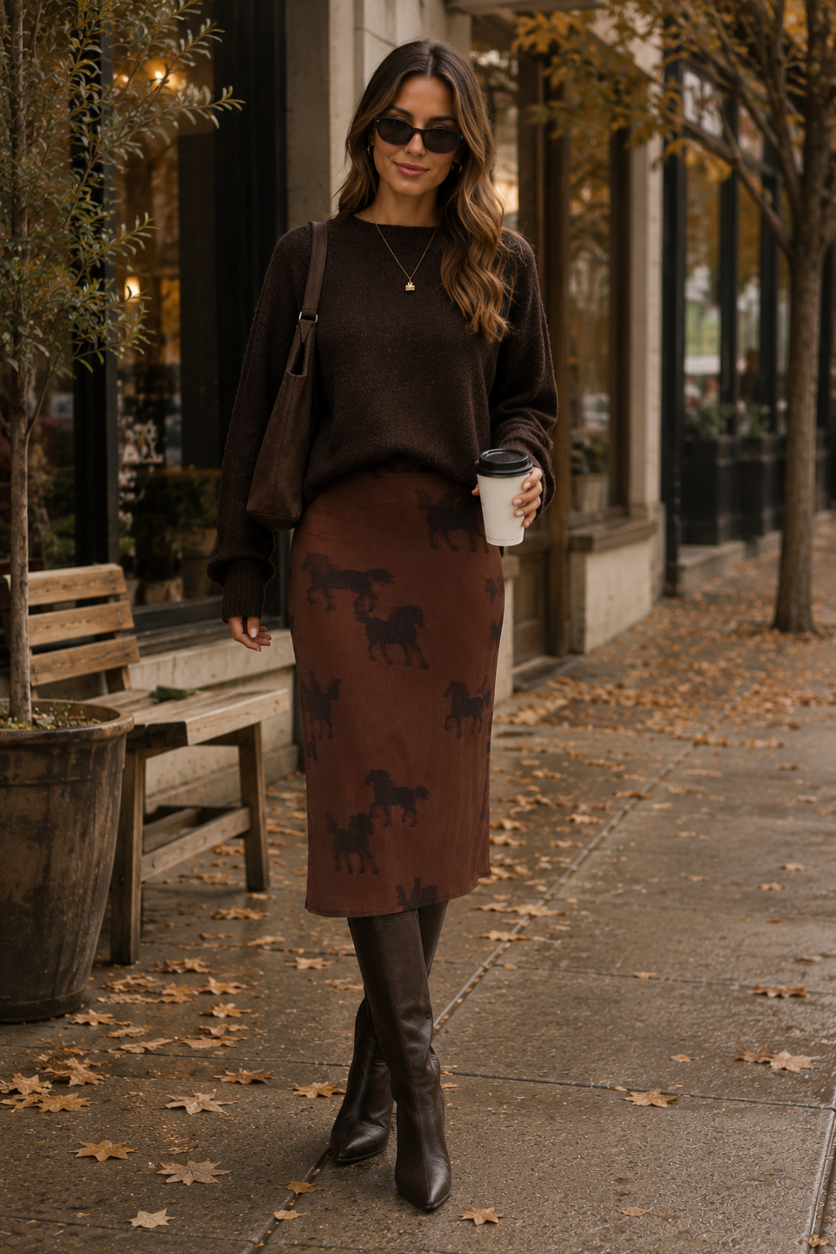 Oana Horse Mesh Midi Skirt