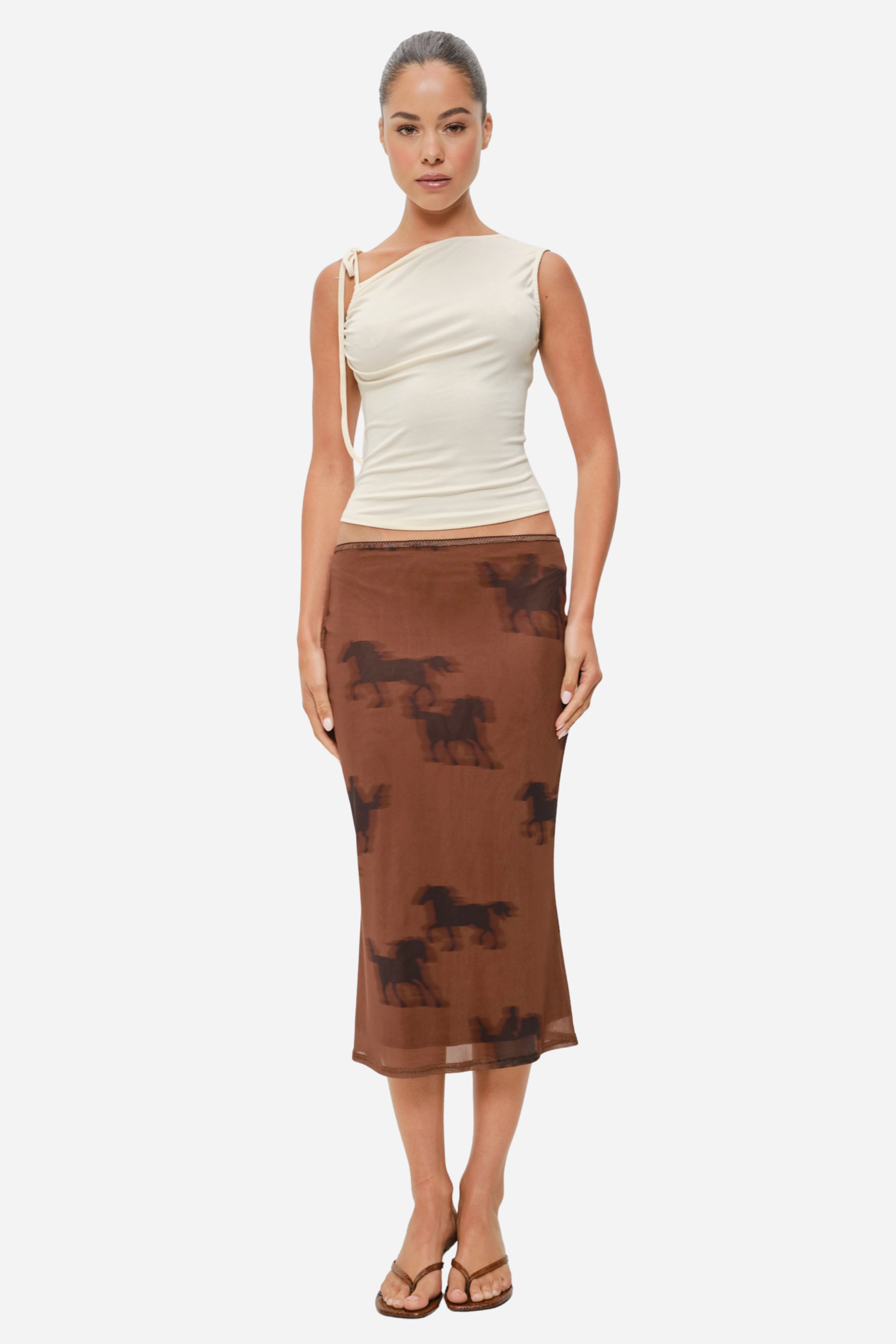Oana Horse Mesh Midi Skirt