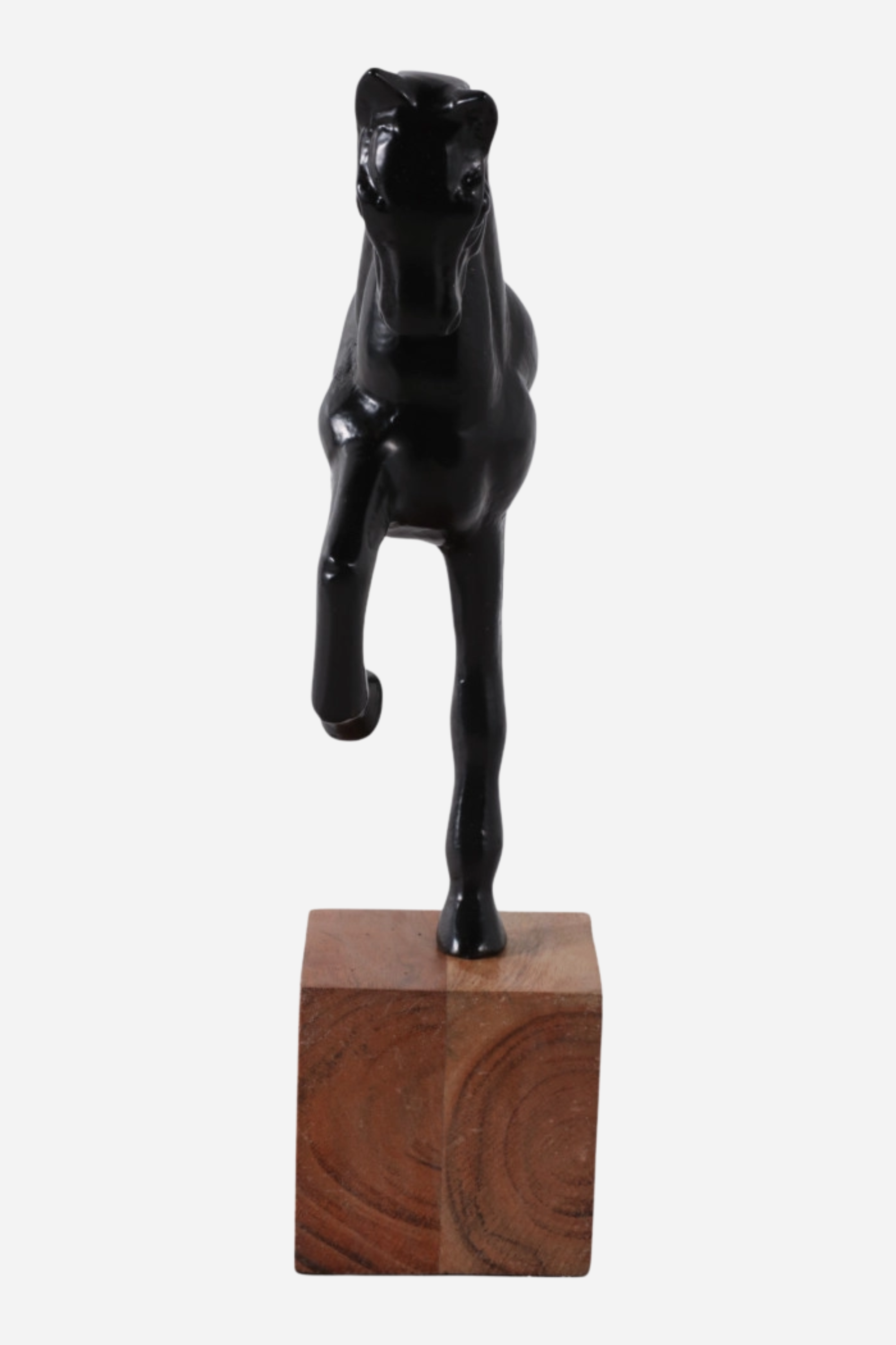 Equestrian home decor featuring metal horse sculpture on wood base, handcrafted design. horse decor, equestrian home decor, horse sculpture, horse figurine, equestrian accent piece, horse themed decor