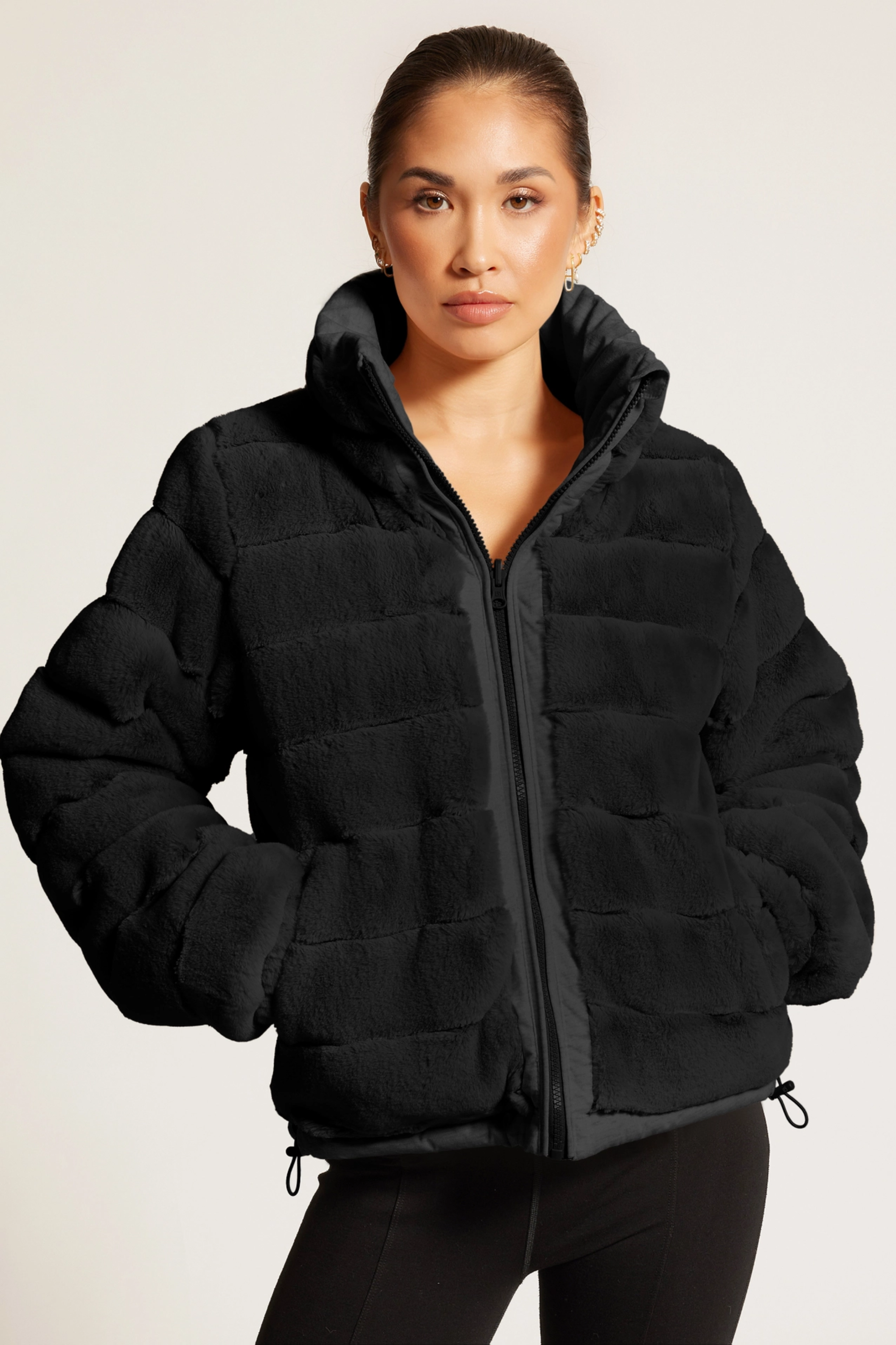 Reversible puffer jacket, Faux fur lined coat, Winter adventure jacket, Black insulated puffer, Stylish outdoor layer