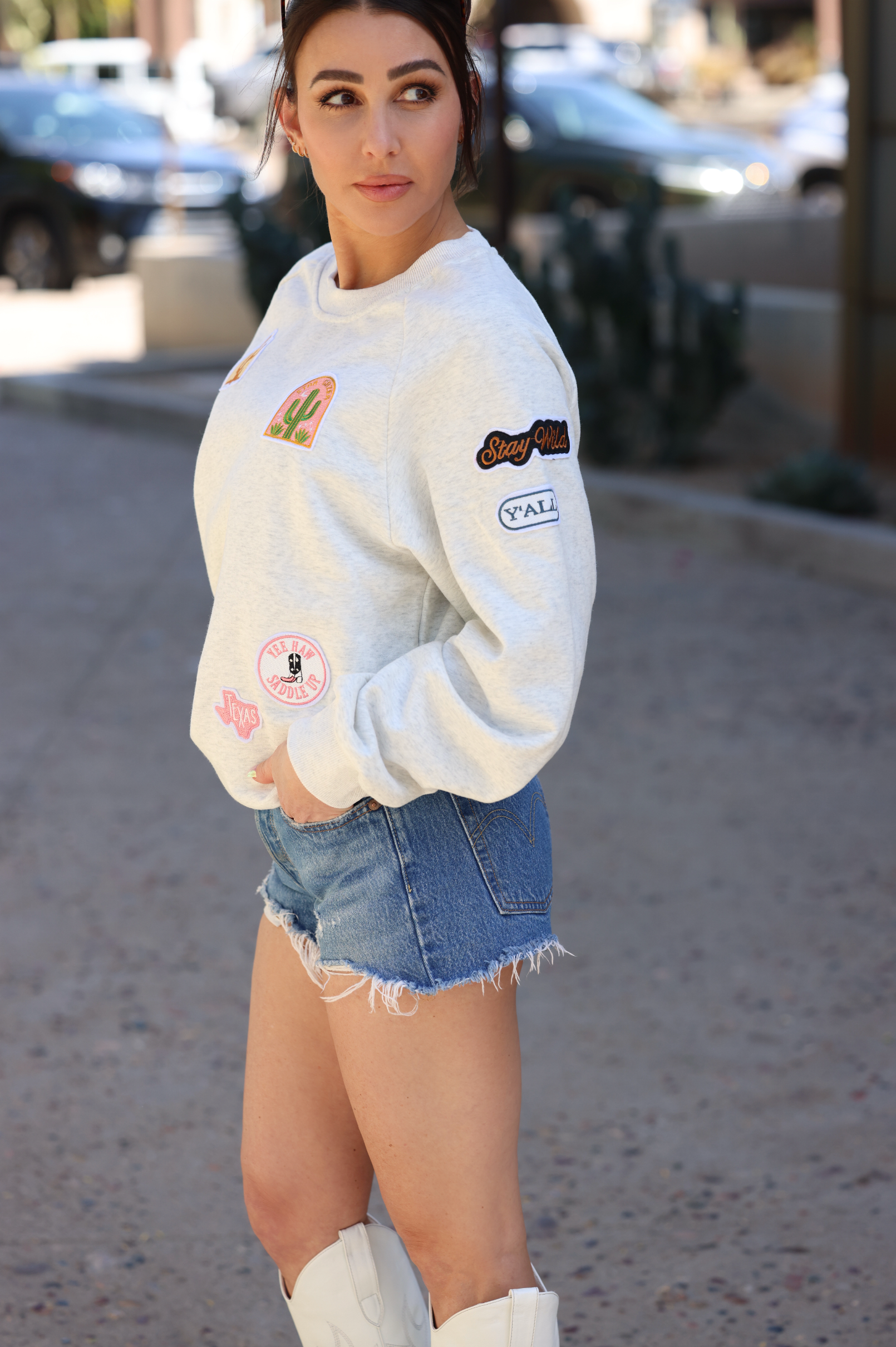 blue b stylish equestrian stay wild western embroidered patch sweatshirt