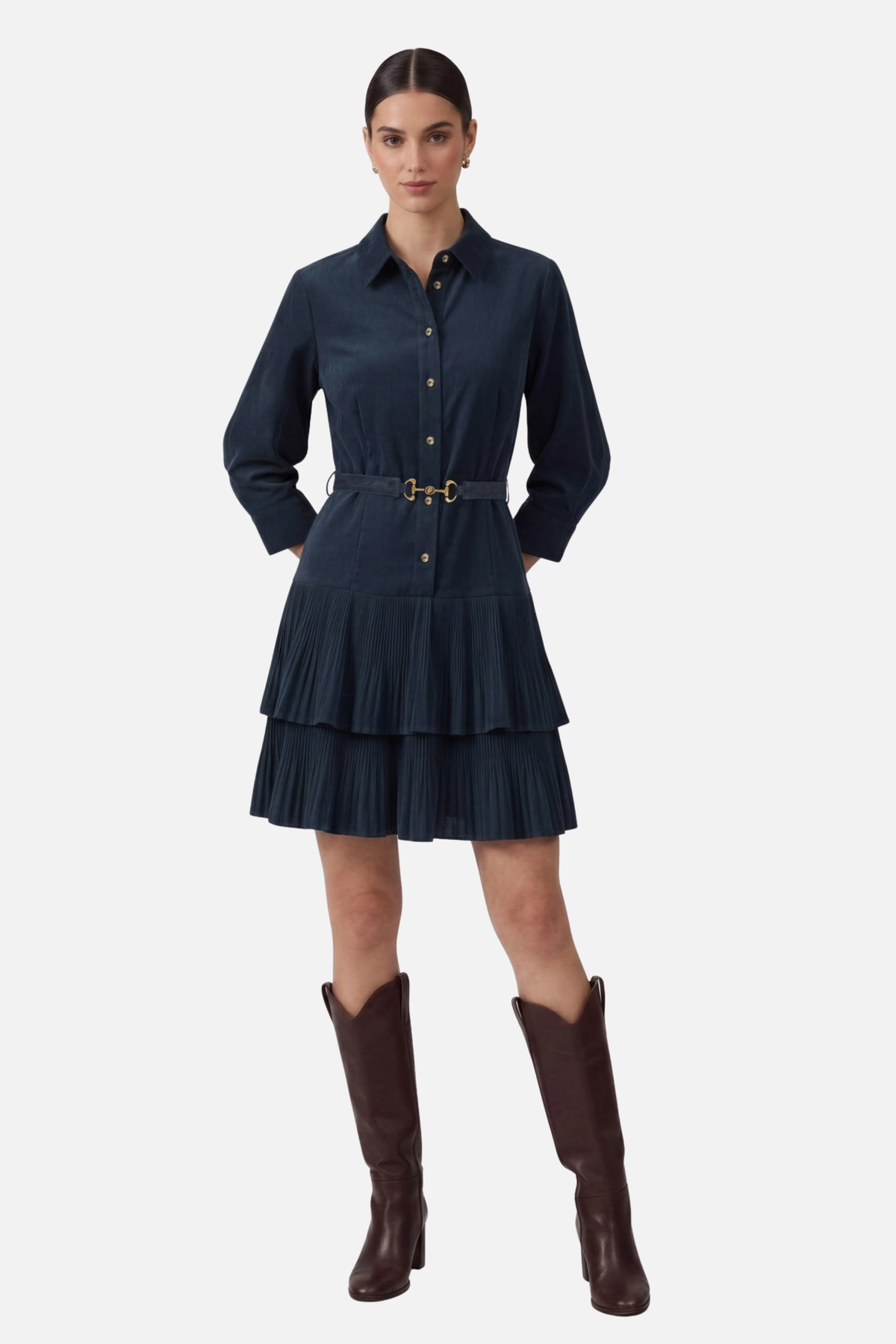 Sienna Bit Corduroy Dress - Indigo