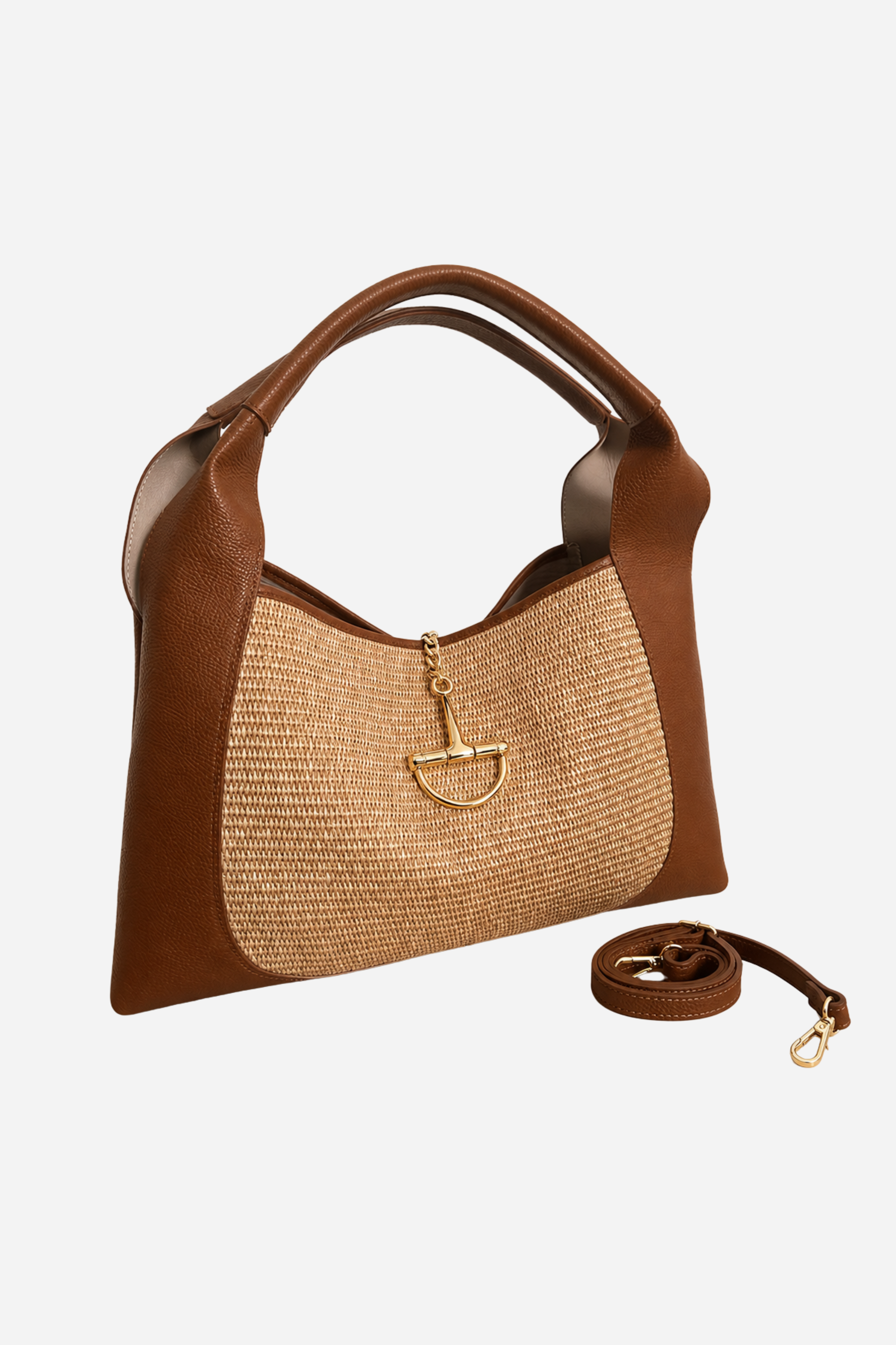 Sloane Large Raffia Saddle Bag - Cognac