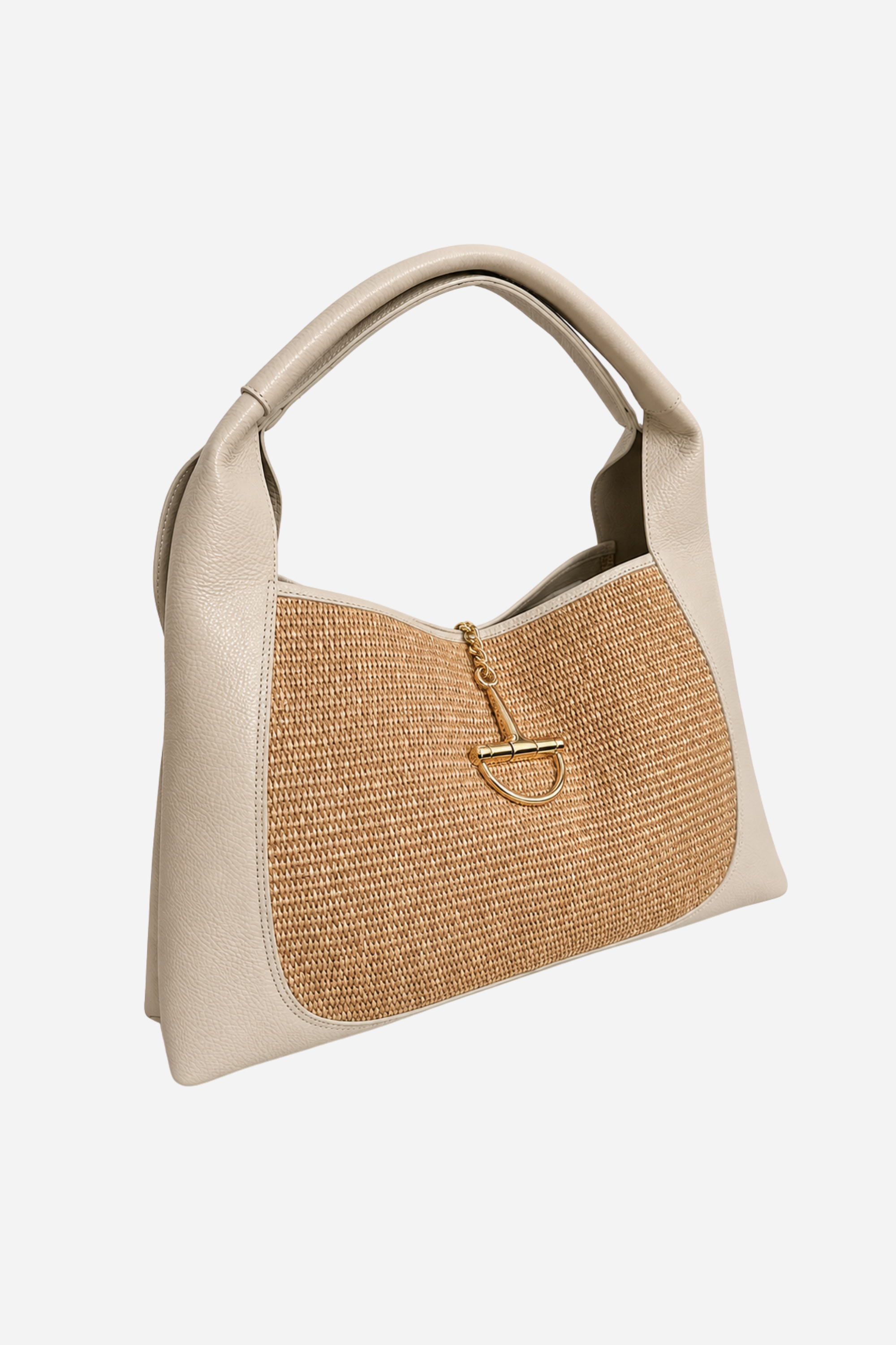 Sloane Large Raffia Saddle Bag - Fawn