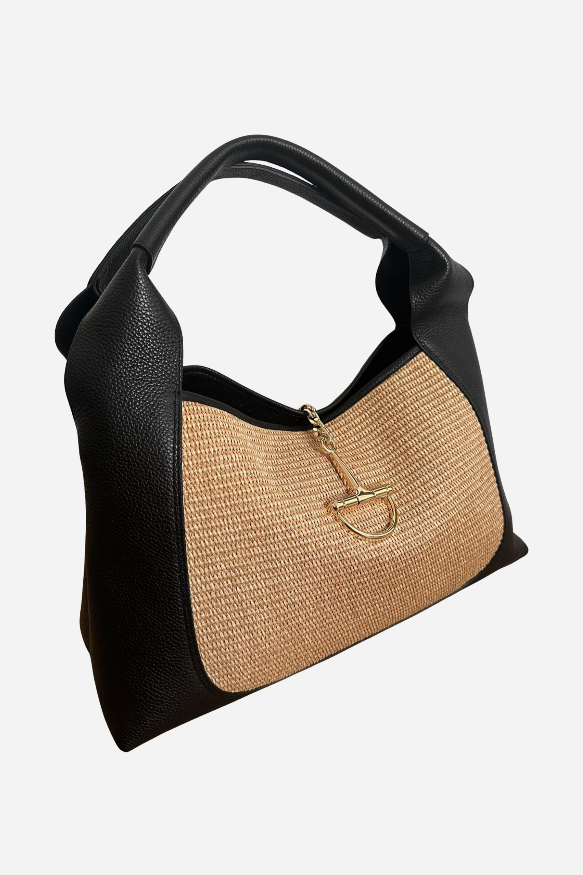 Sloane Large Raffia Saddle Bag - Black