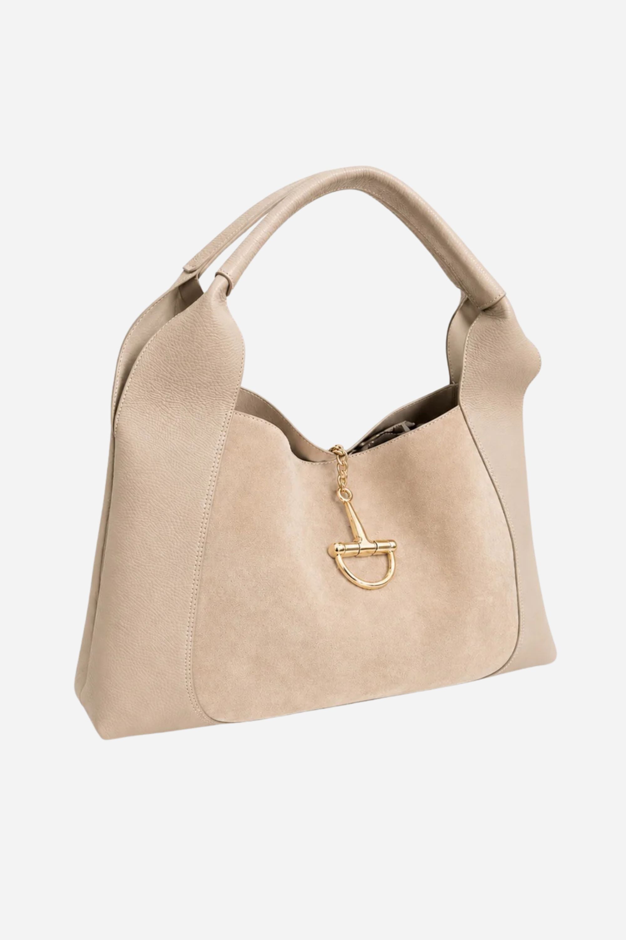 Sloane Large Suede Leather Saddle Bag - Fawn
