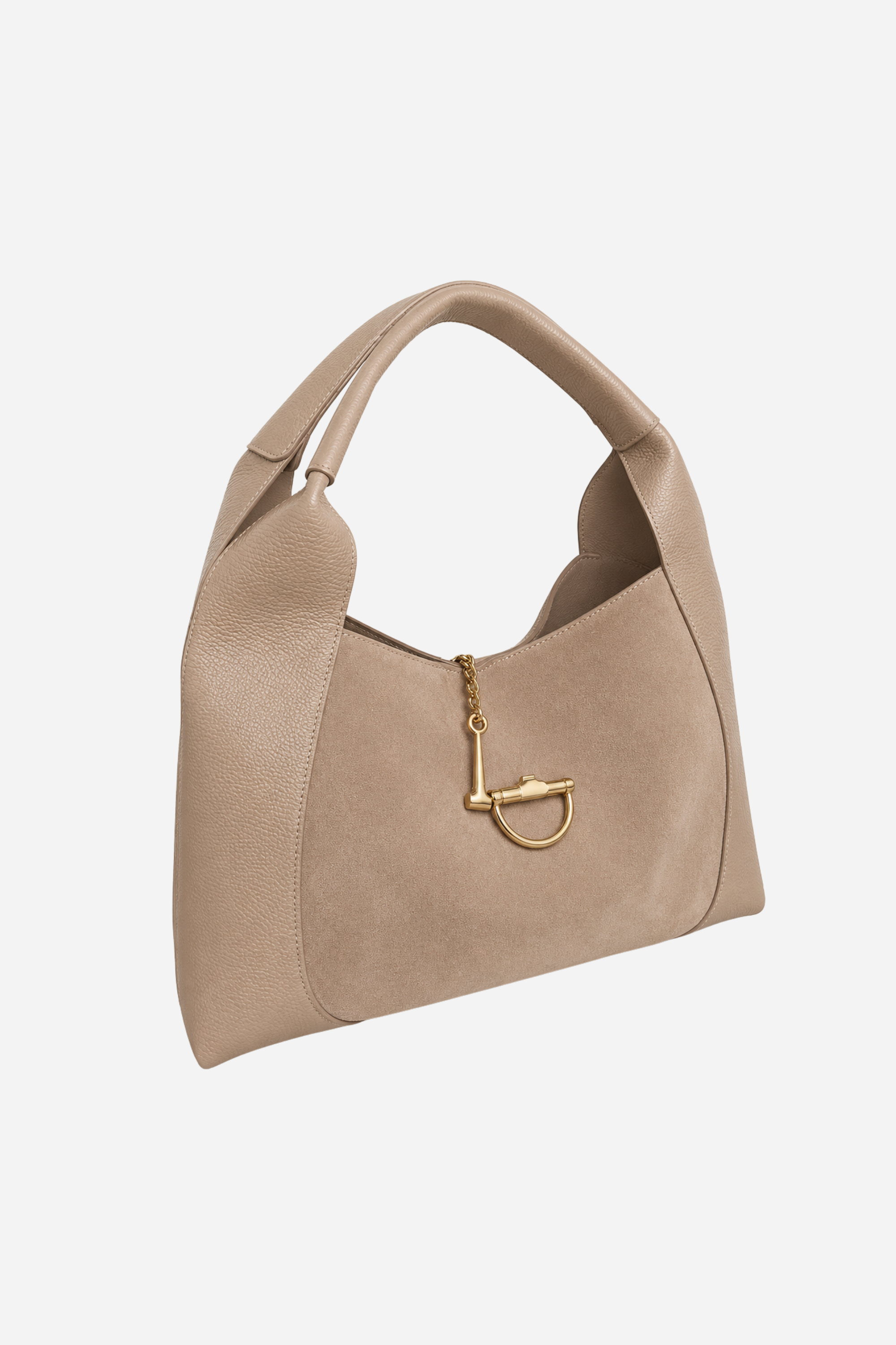 Sloane Large Suede Leather Saddle Bag - Taupe