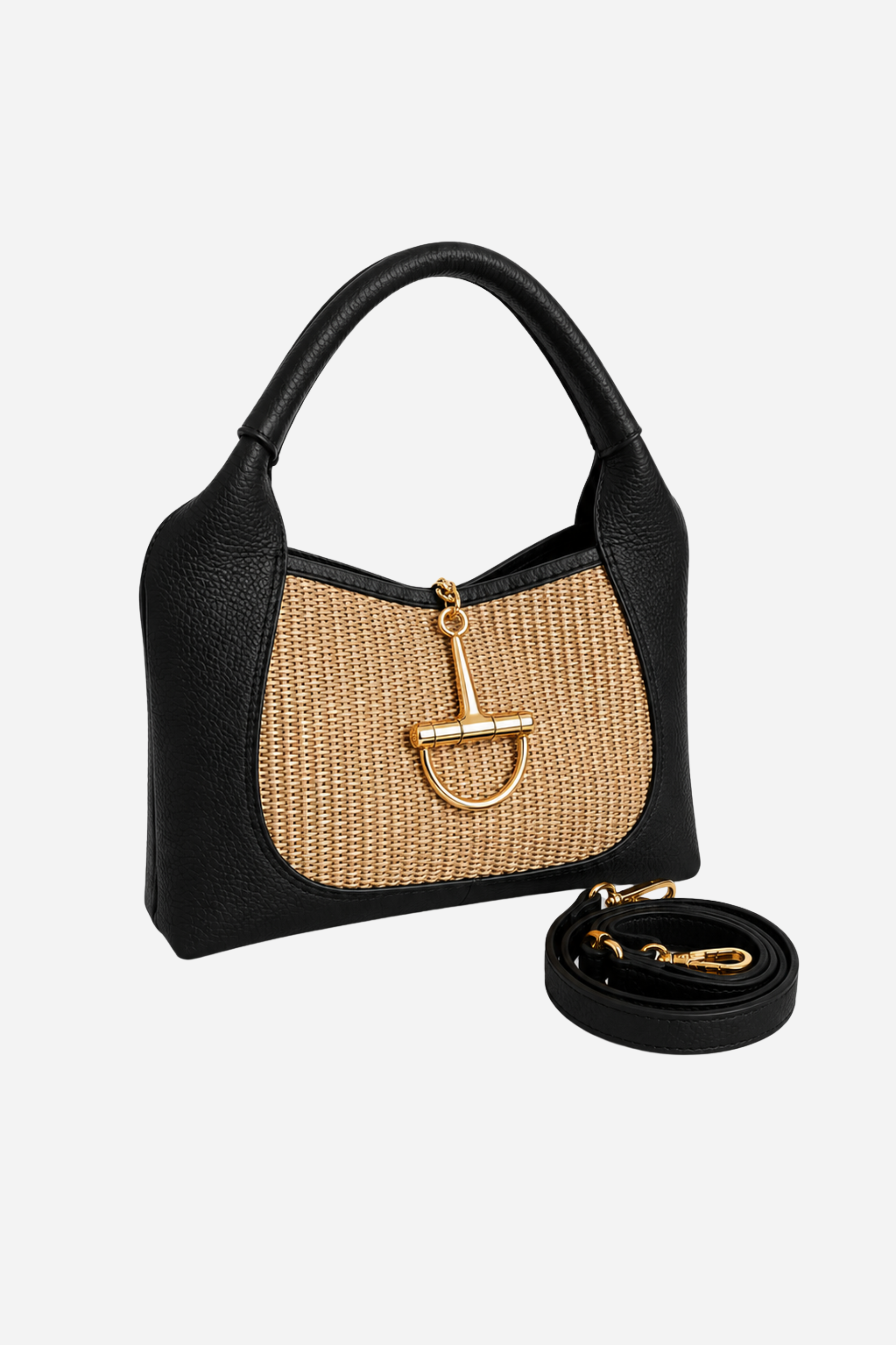 Sloane Small Raffia Saddle Bag - Black
