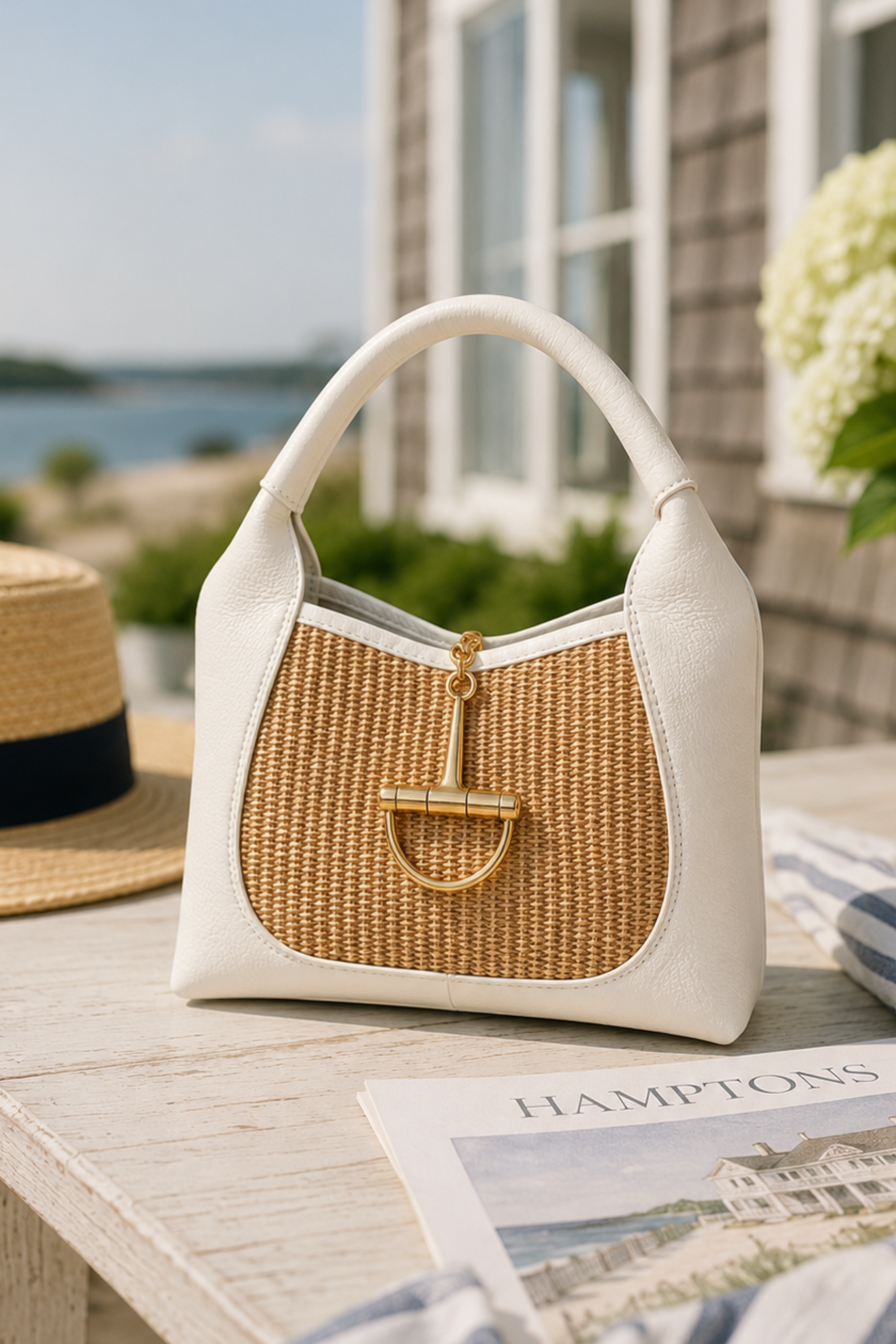 Sloane Small Raffia Saddle Bag - Chalk