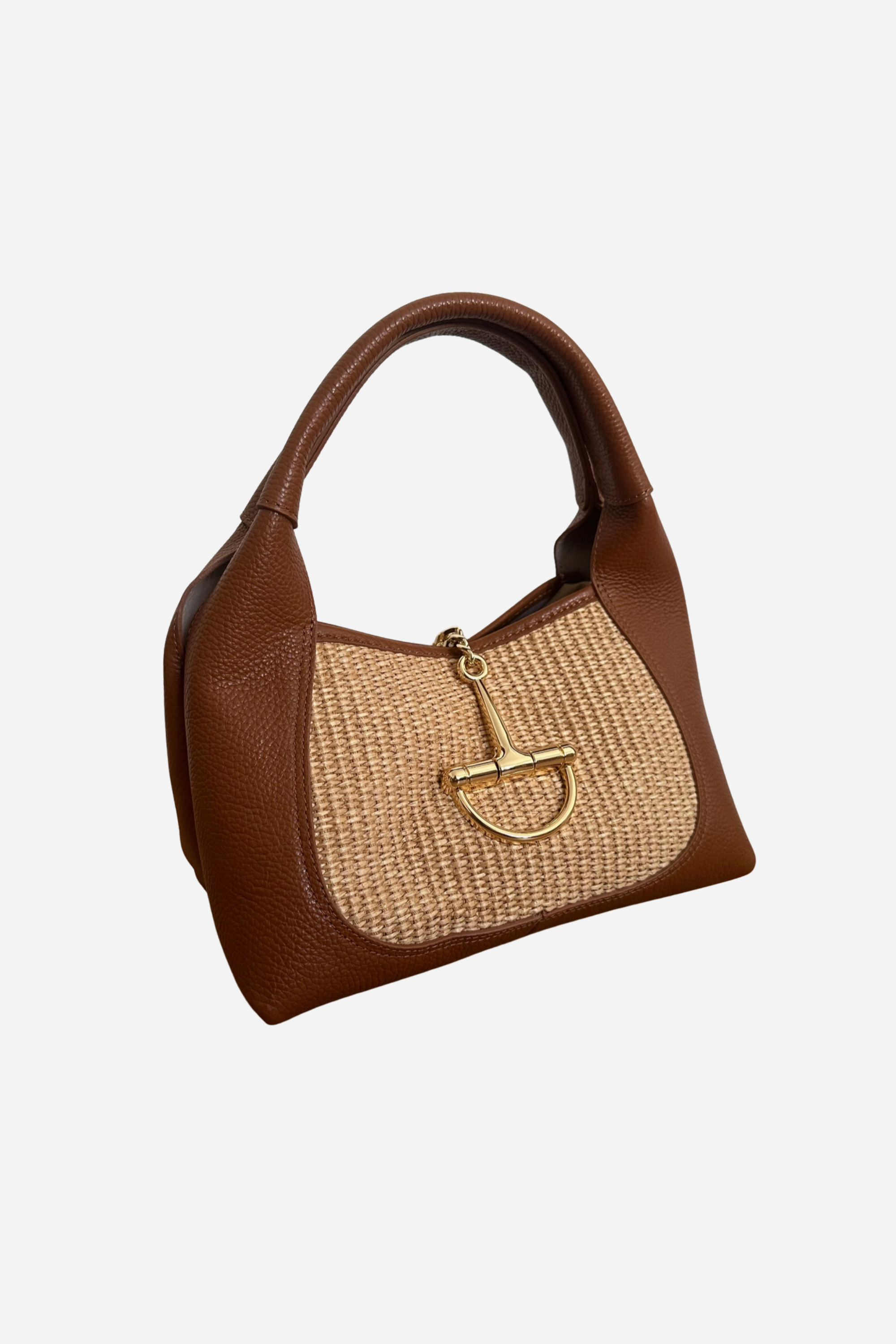 Sloane Small Raffia Saddle Bag - Cognac