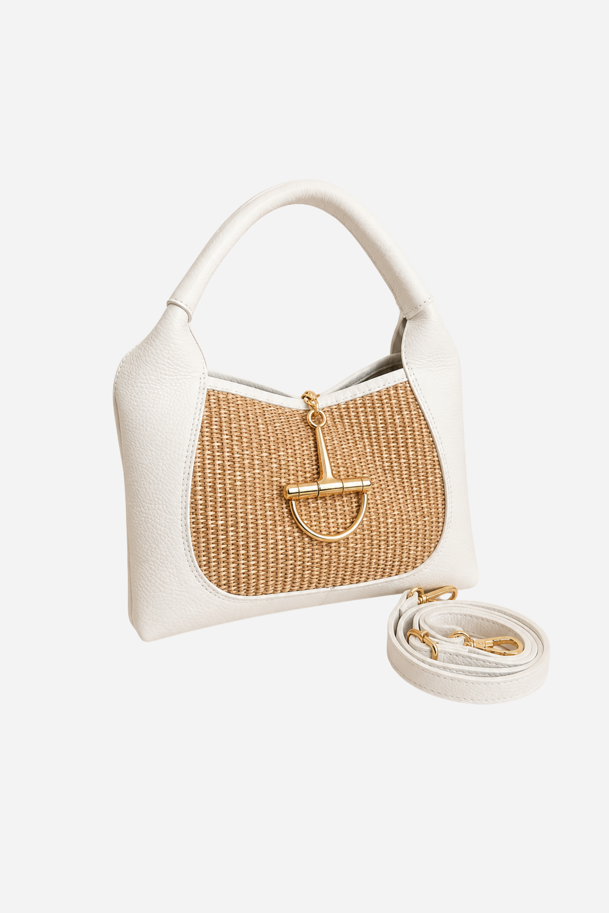 Sloane Small Raffia Saddle Bag - Chalk