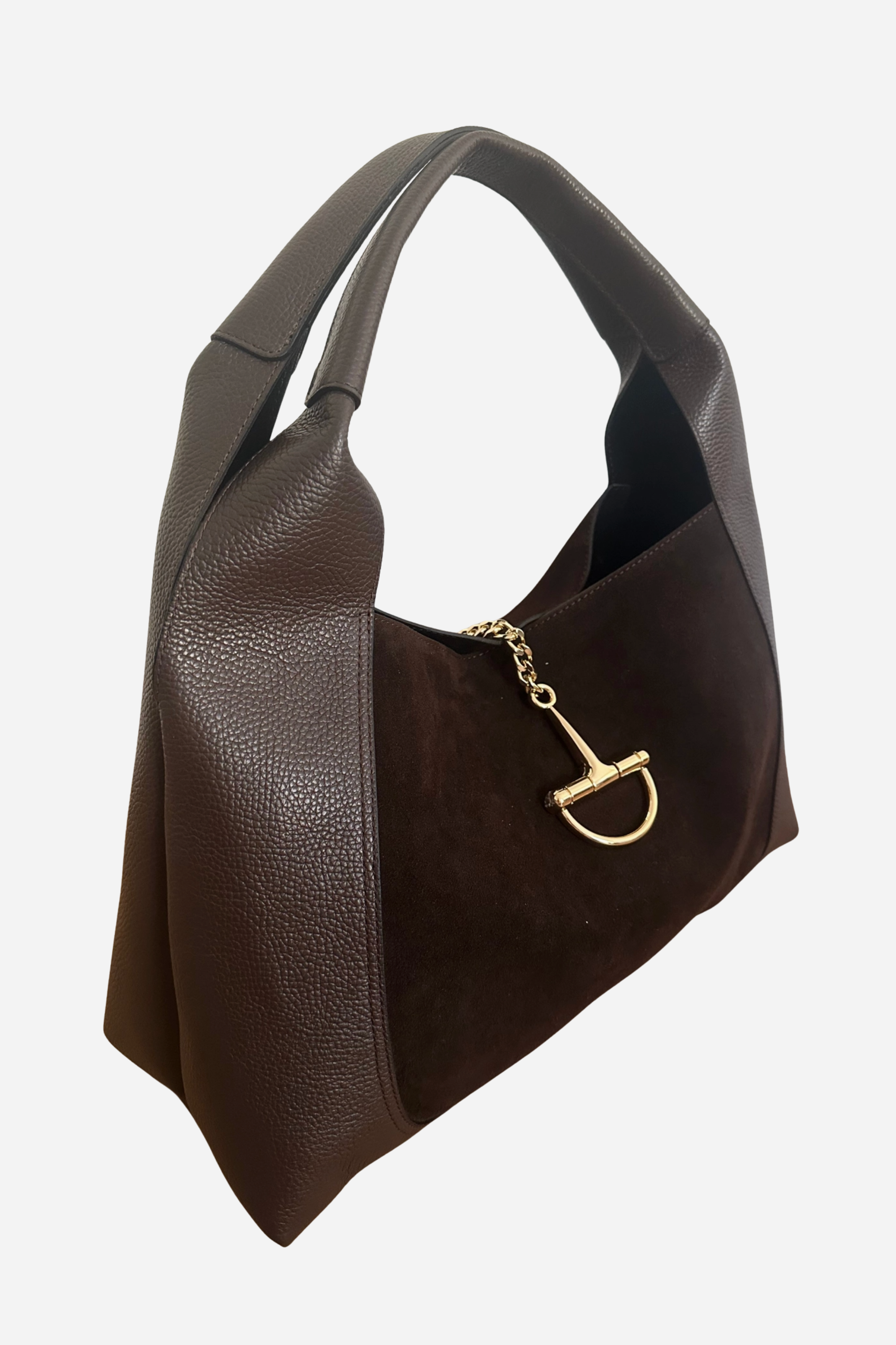 Sloane Large Suede Leather Saddle Bag - Dark Chocolate