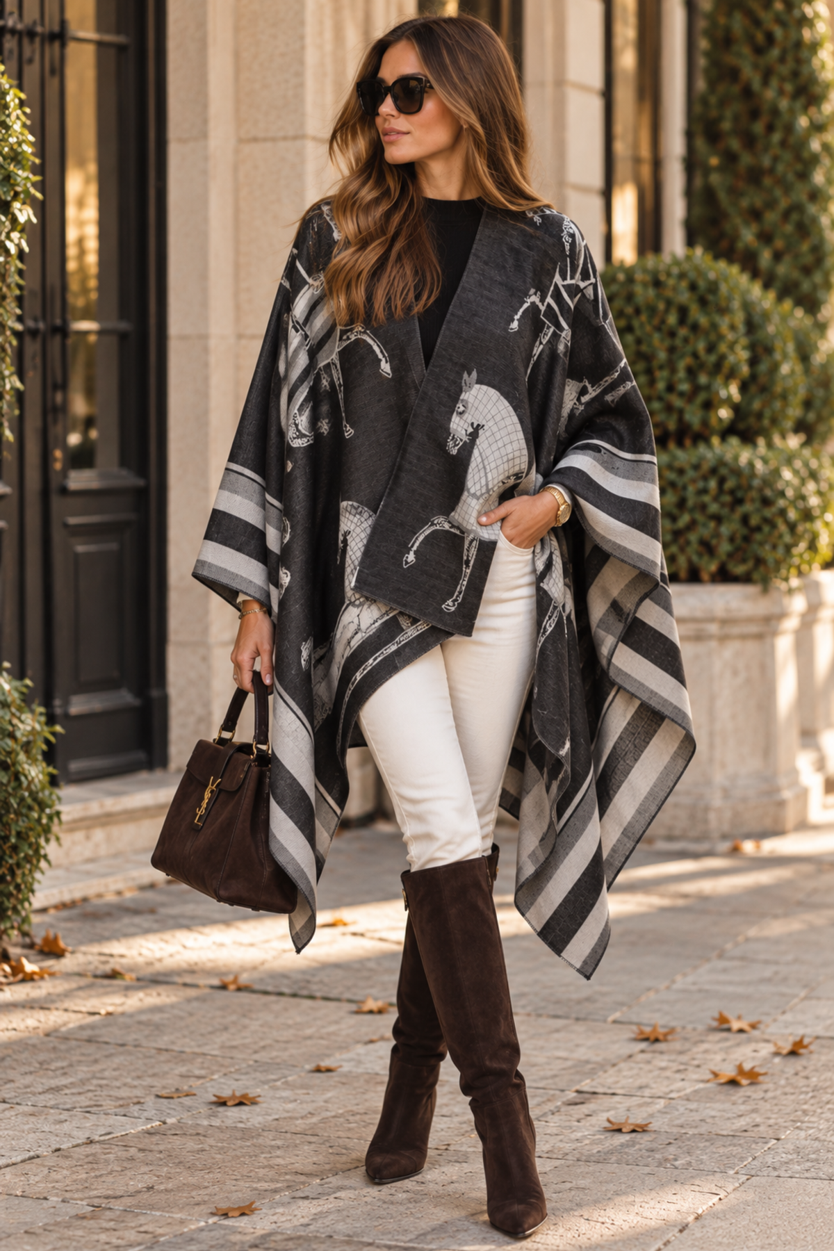 St. Moritz Equestrian Poncho - Charcoal