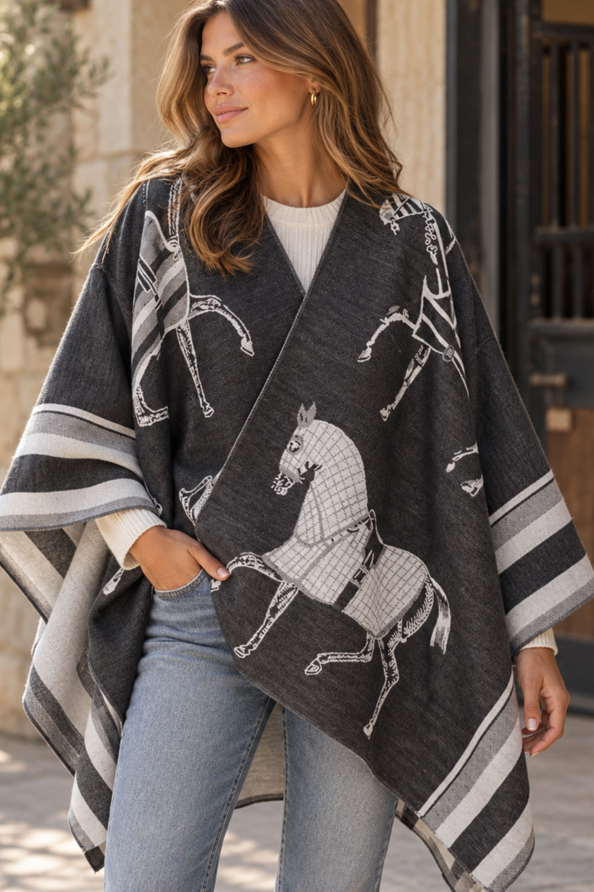 St. Moritz Equestrian Poncho - Charcoal