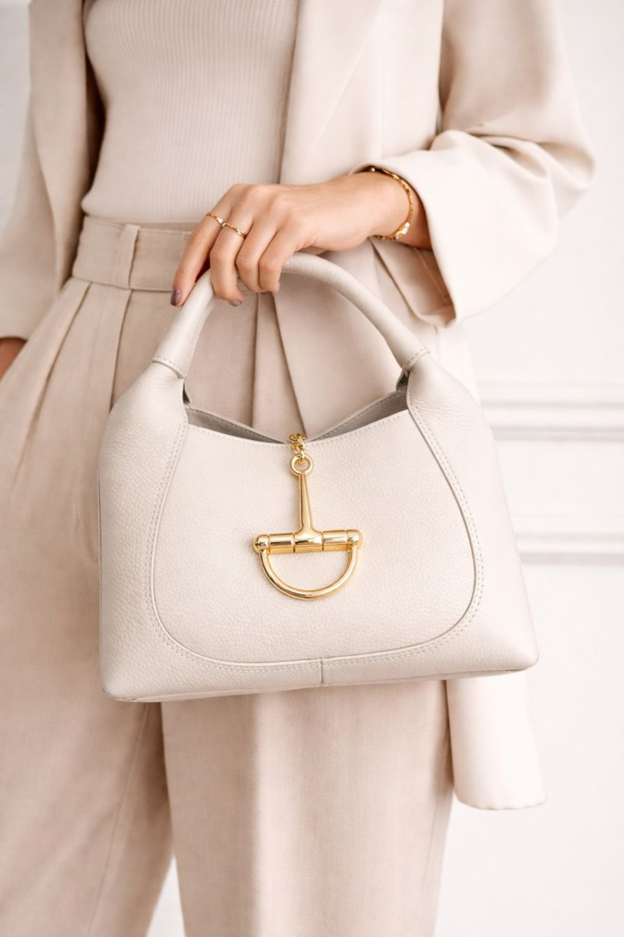 Stacey Leather Saddle Bag - Ivory