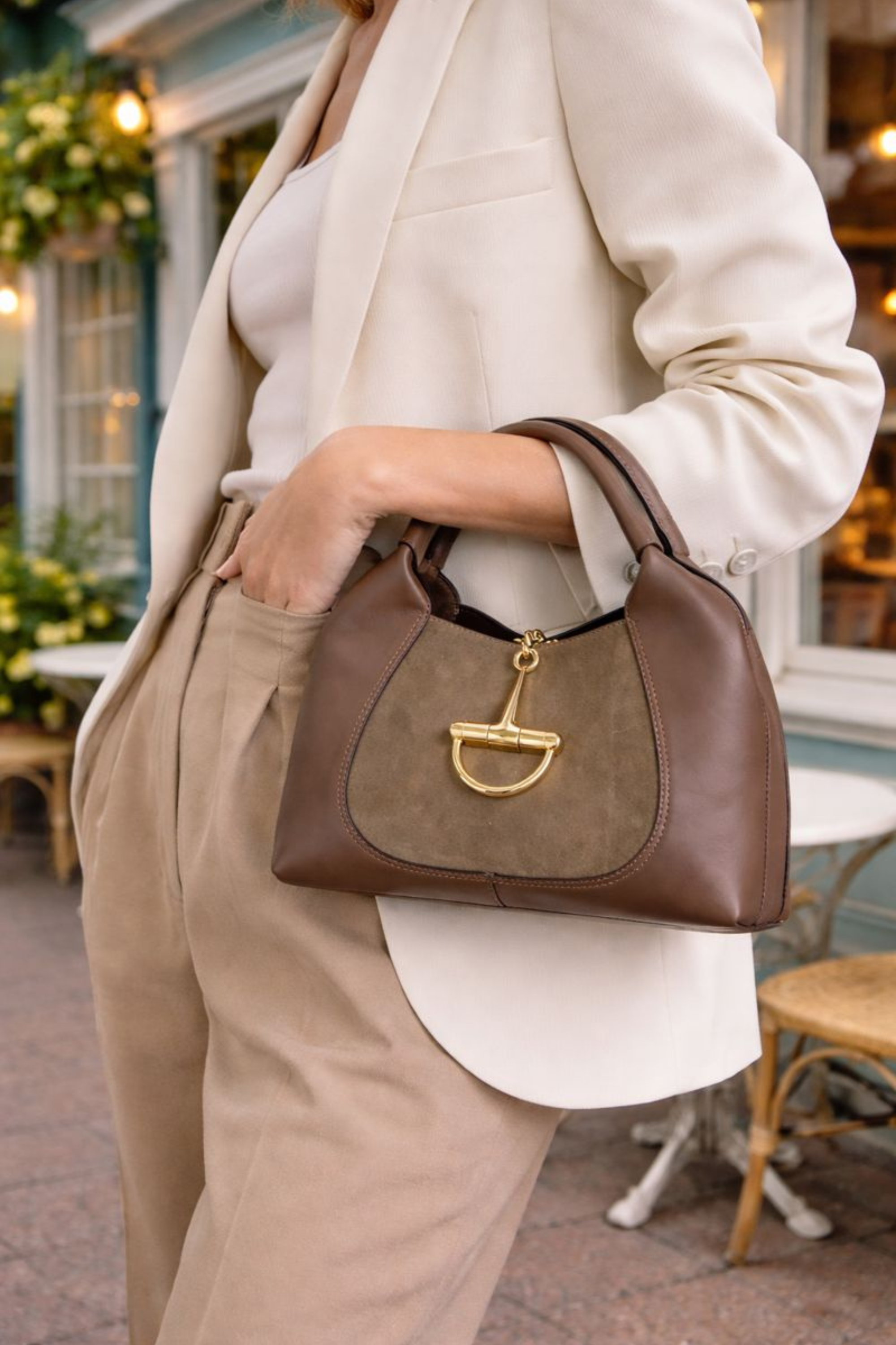 Stacey Suede Leather Saddle Bag - Olive