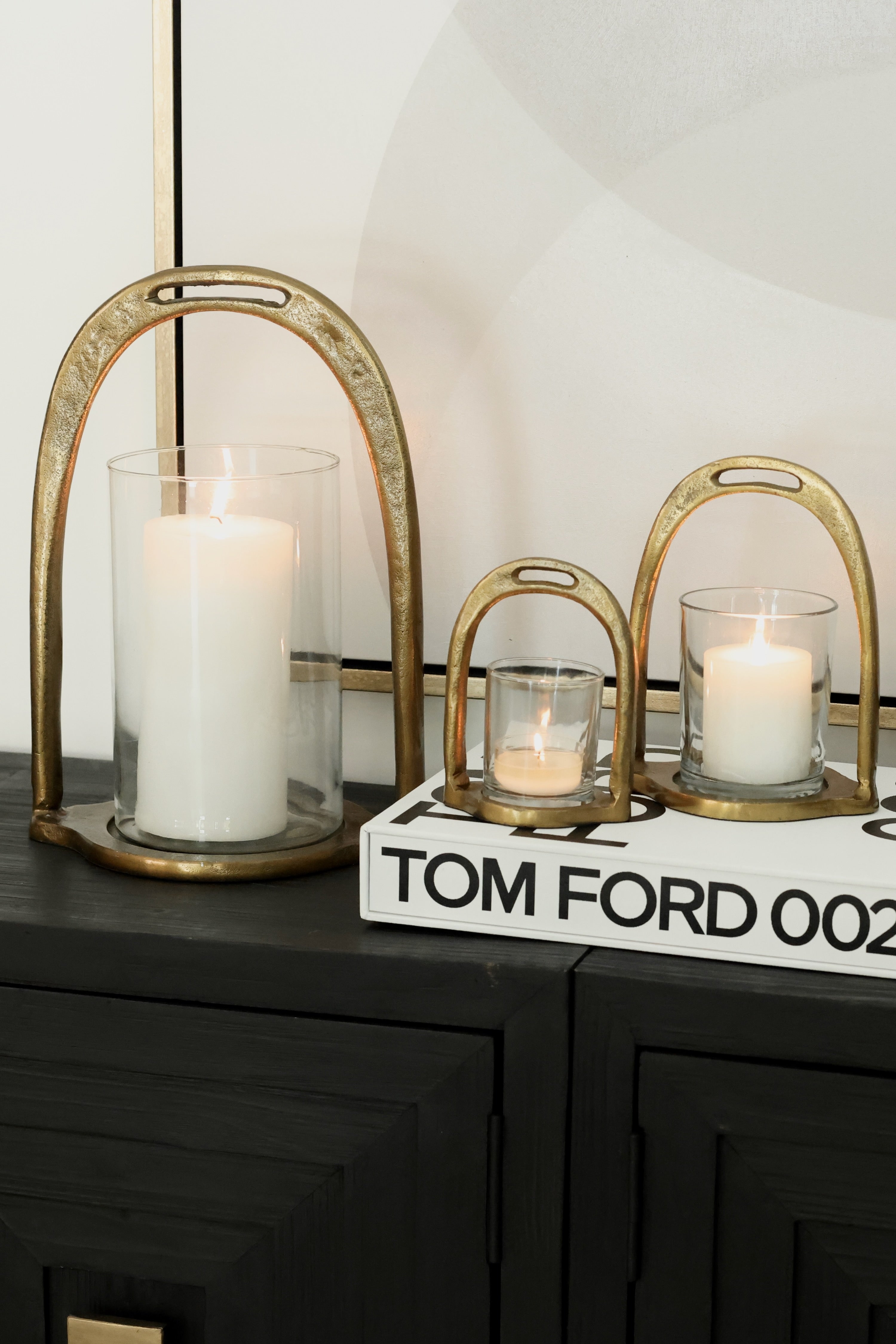 thg stylish equestrian stirrup hurricane candle holder