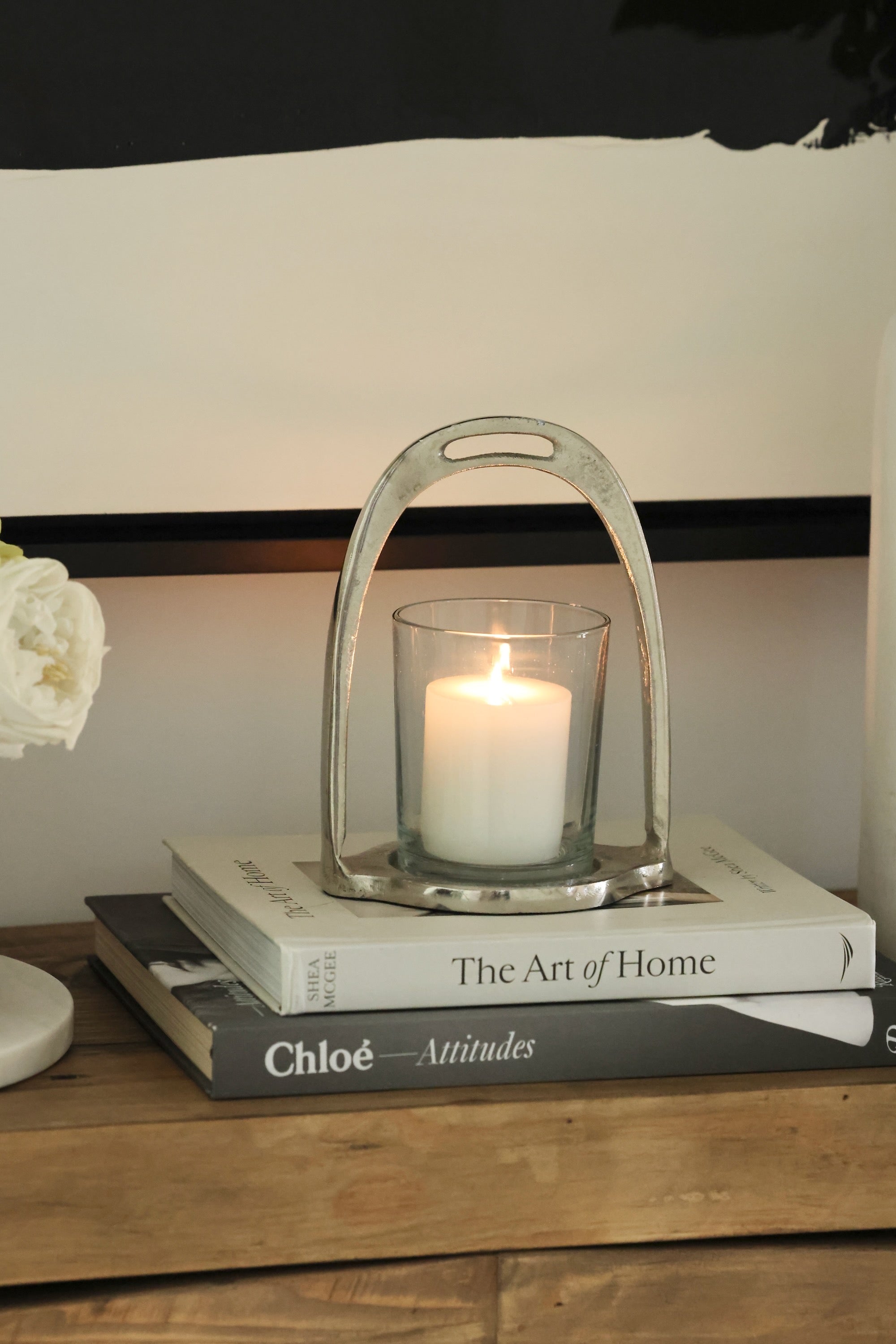 thg stylish equestrian stirrup hurricane candle holder medium