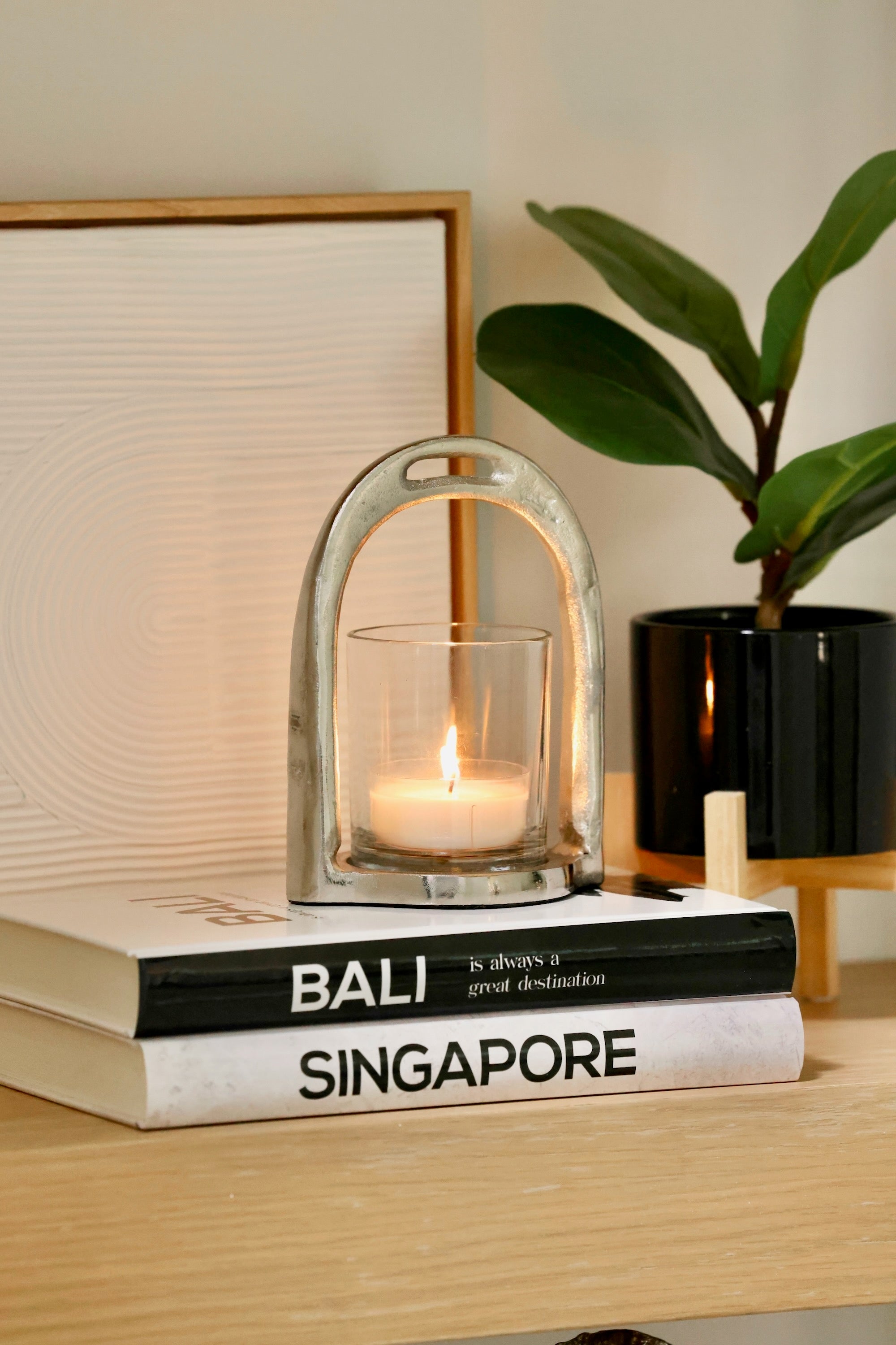 thg stylish equestrian stirrup hurricane candle holder small