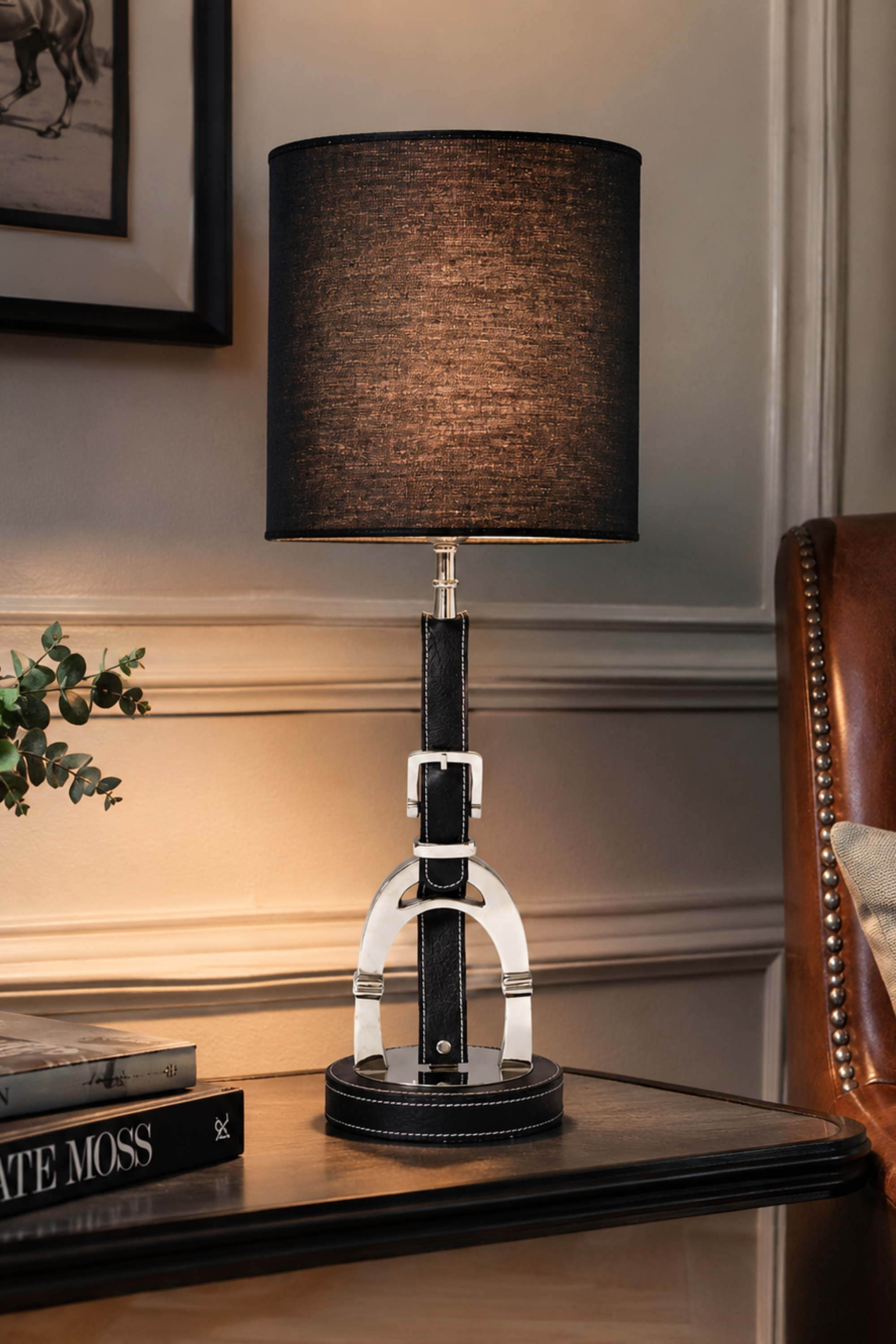 Stirrup Leather Lamp Stand - Black