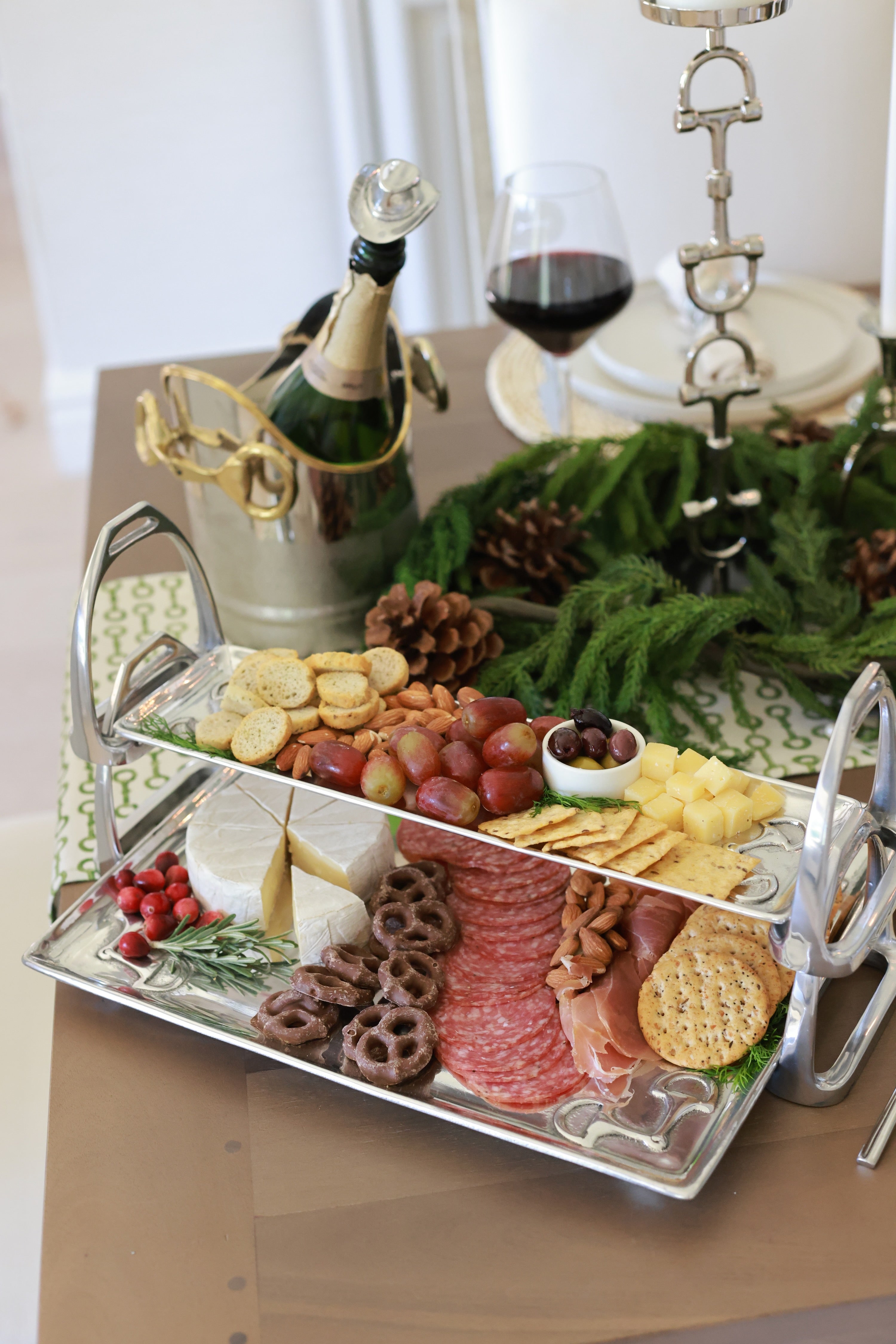 arthur court stylish equestrian rectangle stirrup tray pewter