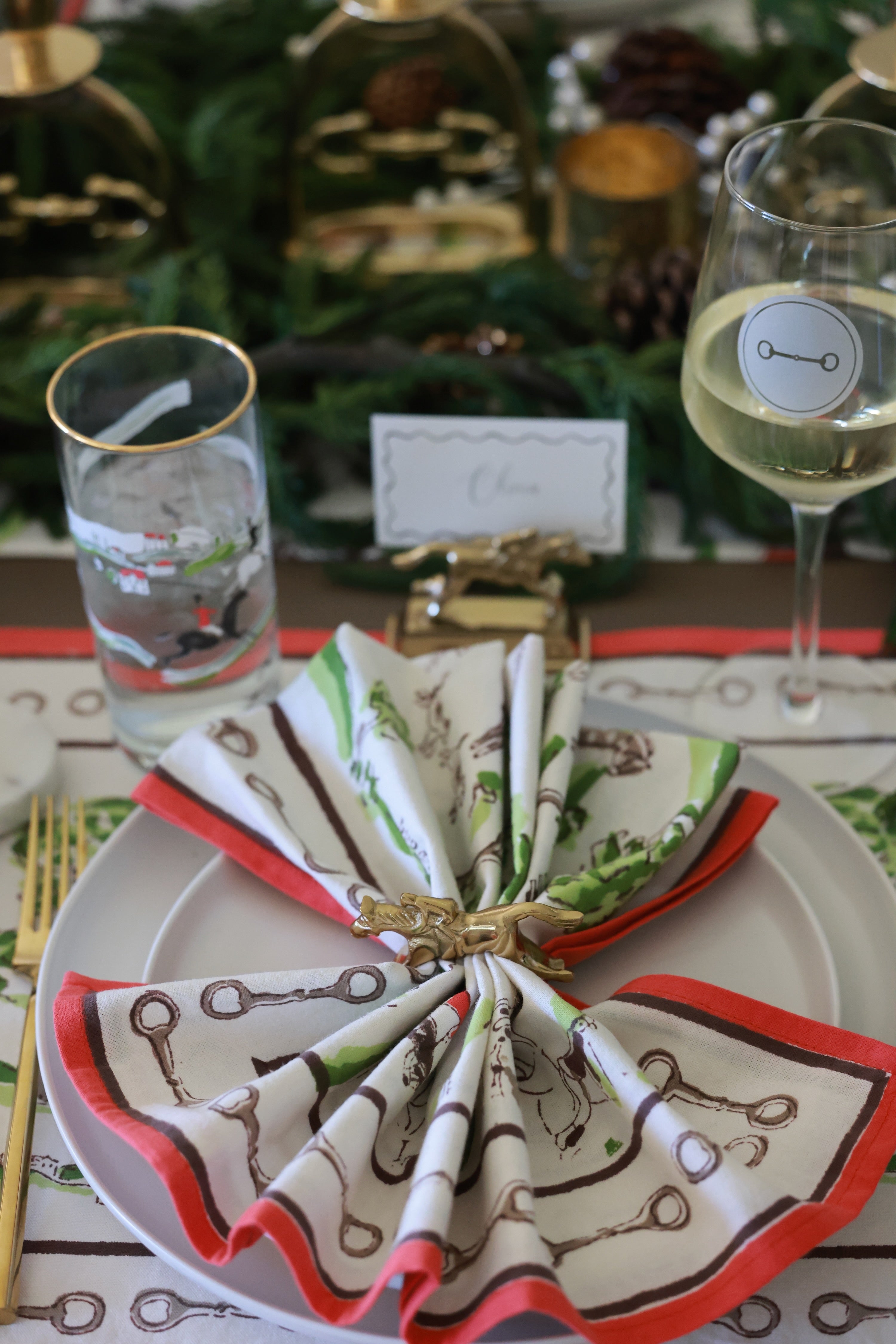 pomegranate stylish equestrian the hunt scene napkin set