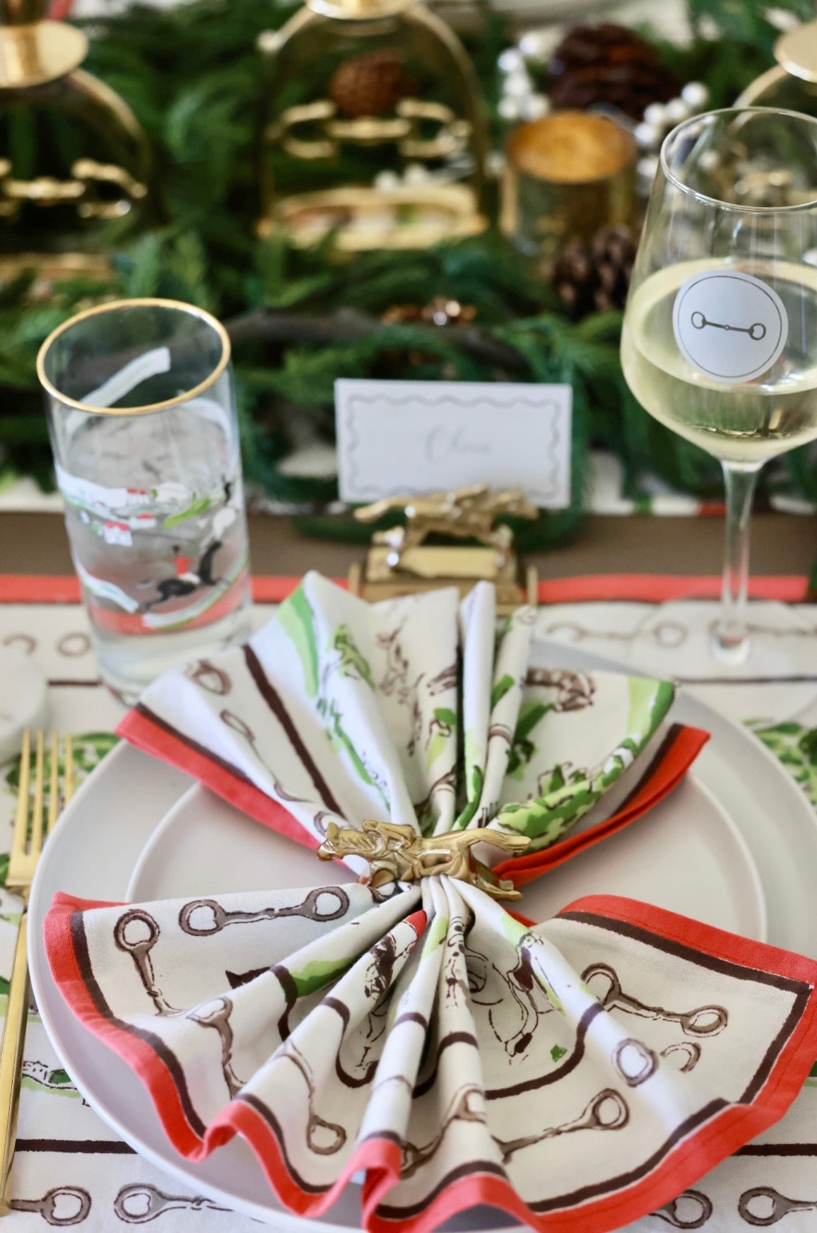 pomegranate stylish equestrian the hunt scene napkin set