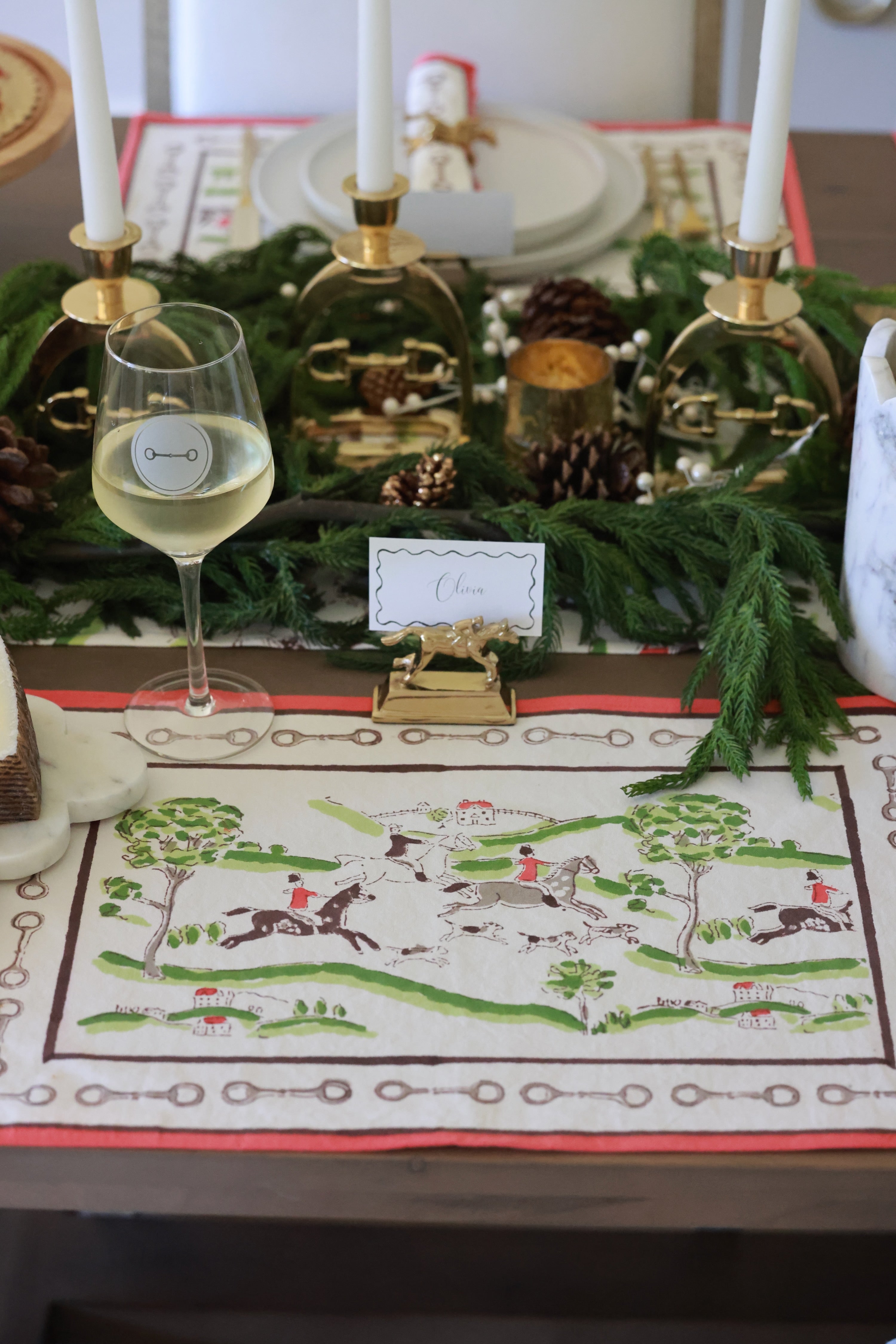 pomegranate stylish equestrian the hunt scene placemat set