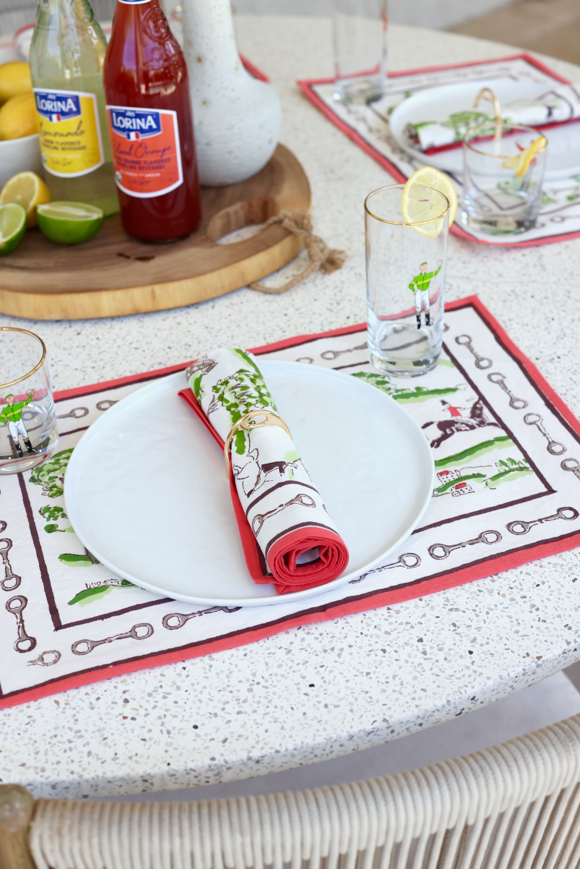 pomegranate stylish equestrian the hunt scene napkin set