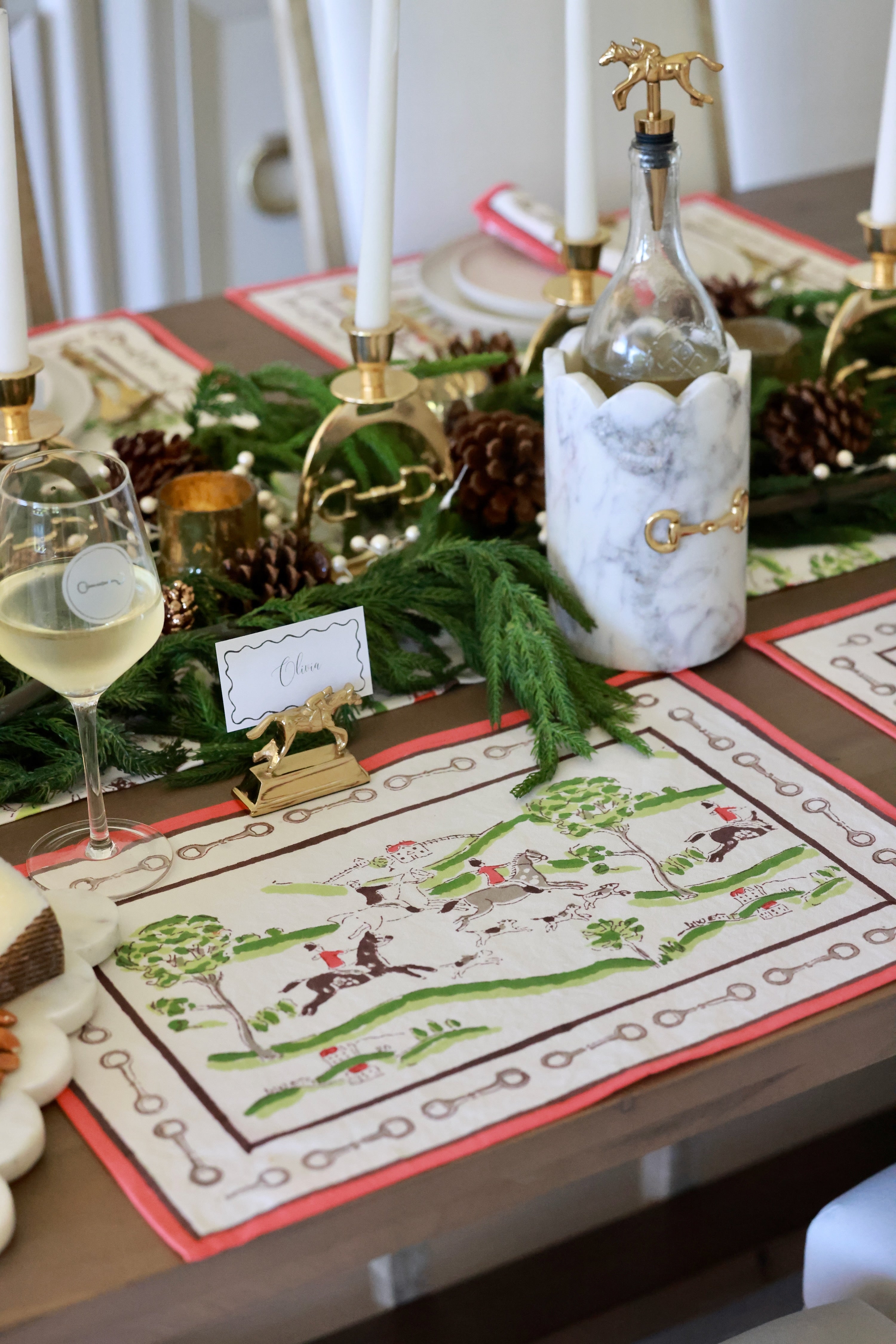 pomegranate stylish equestrian the hunt scene placemat set