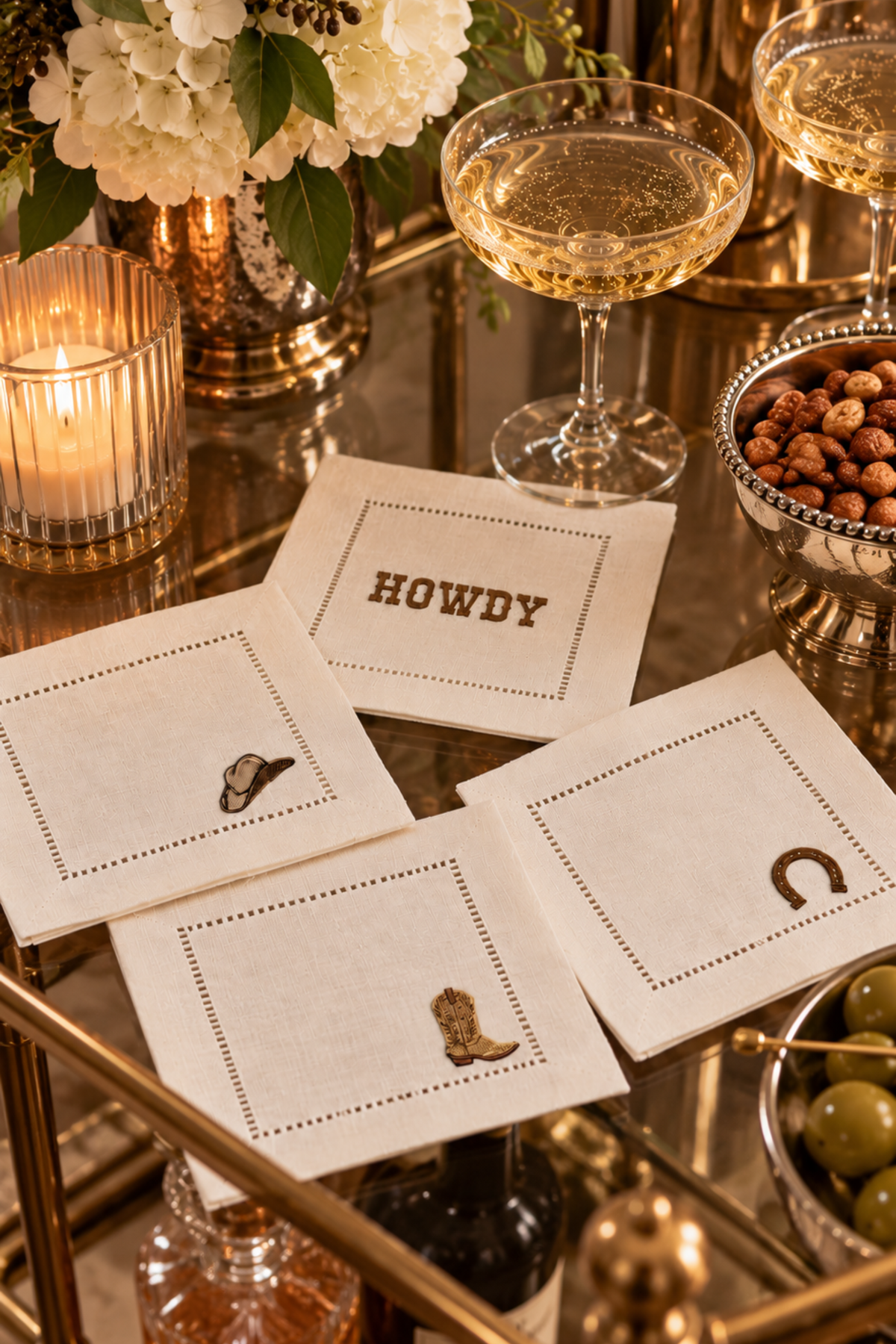 Western Embroidered Cocktail Napkin Set