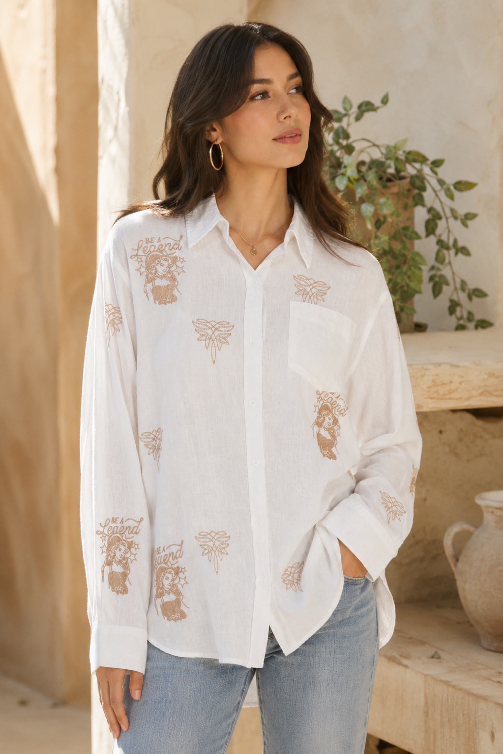 Western Legend Embroidered Linen Top