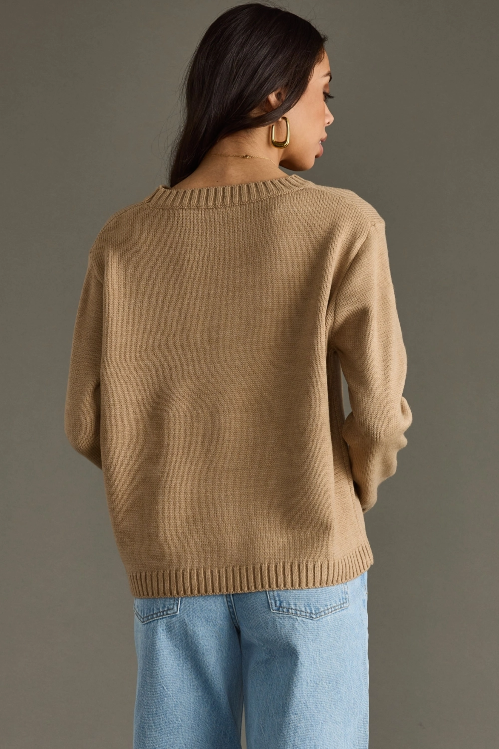 Woman wearing a beige sweater with 'WHISKEY WEATHER' text against a gray background - Whiskey weather sweater, Western graphic sweater, Fall country sweater, Taupe knit pullover, Cowgirl whiskey sweater