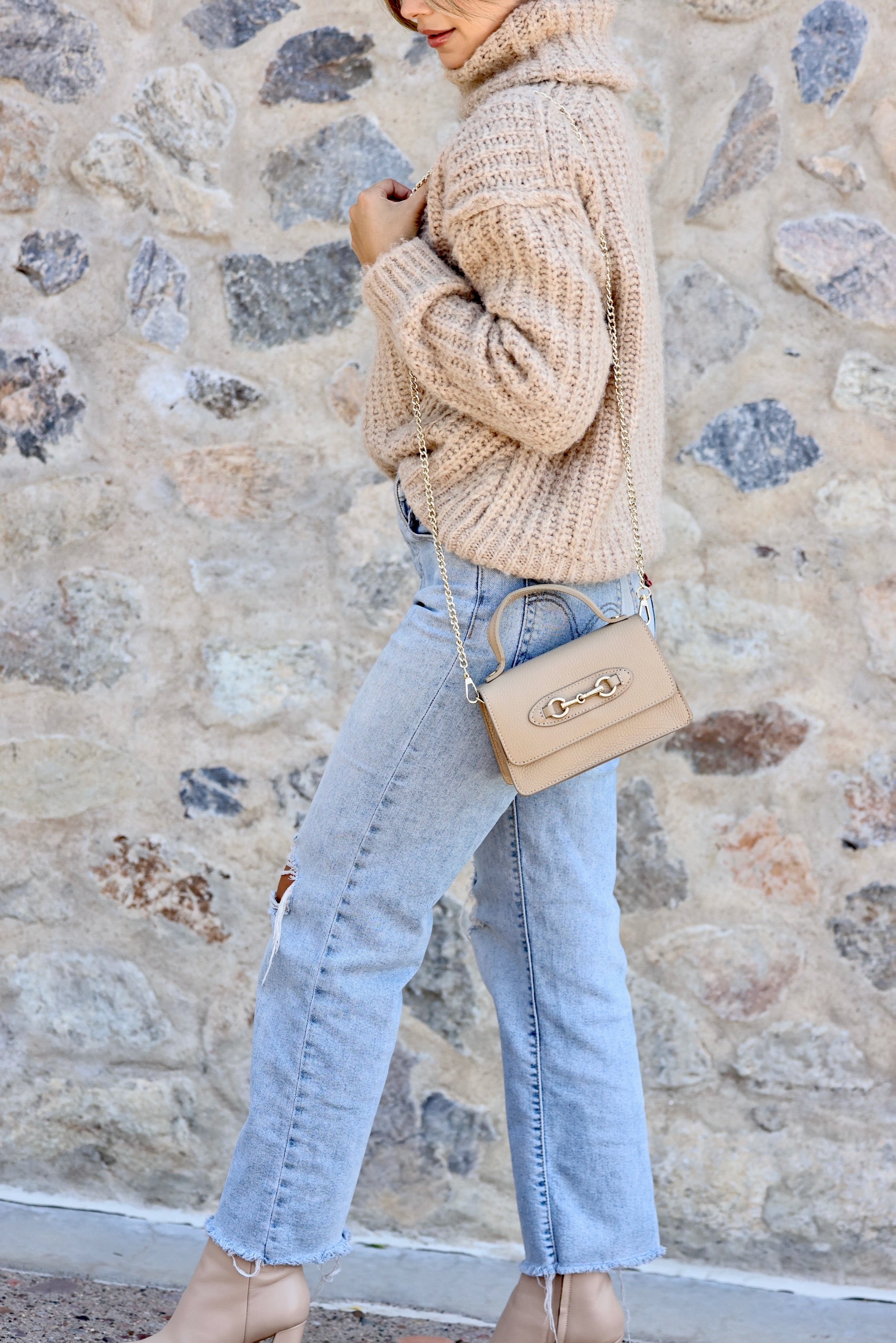 Ava Leather Bit Bag - Taupe