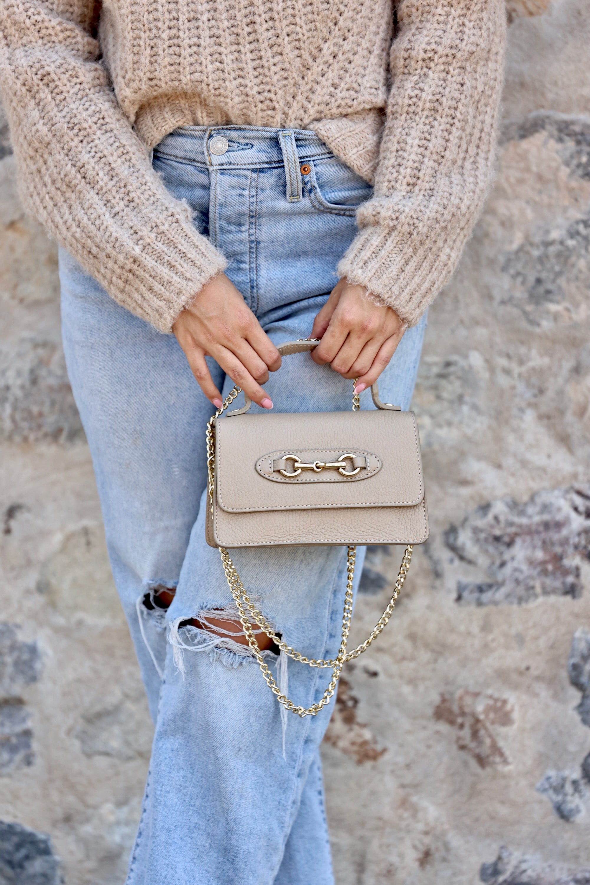 Ava Leather Bit Bag - Taupe