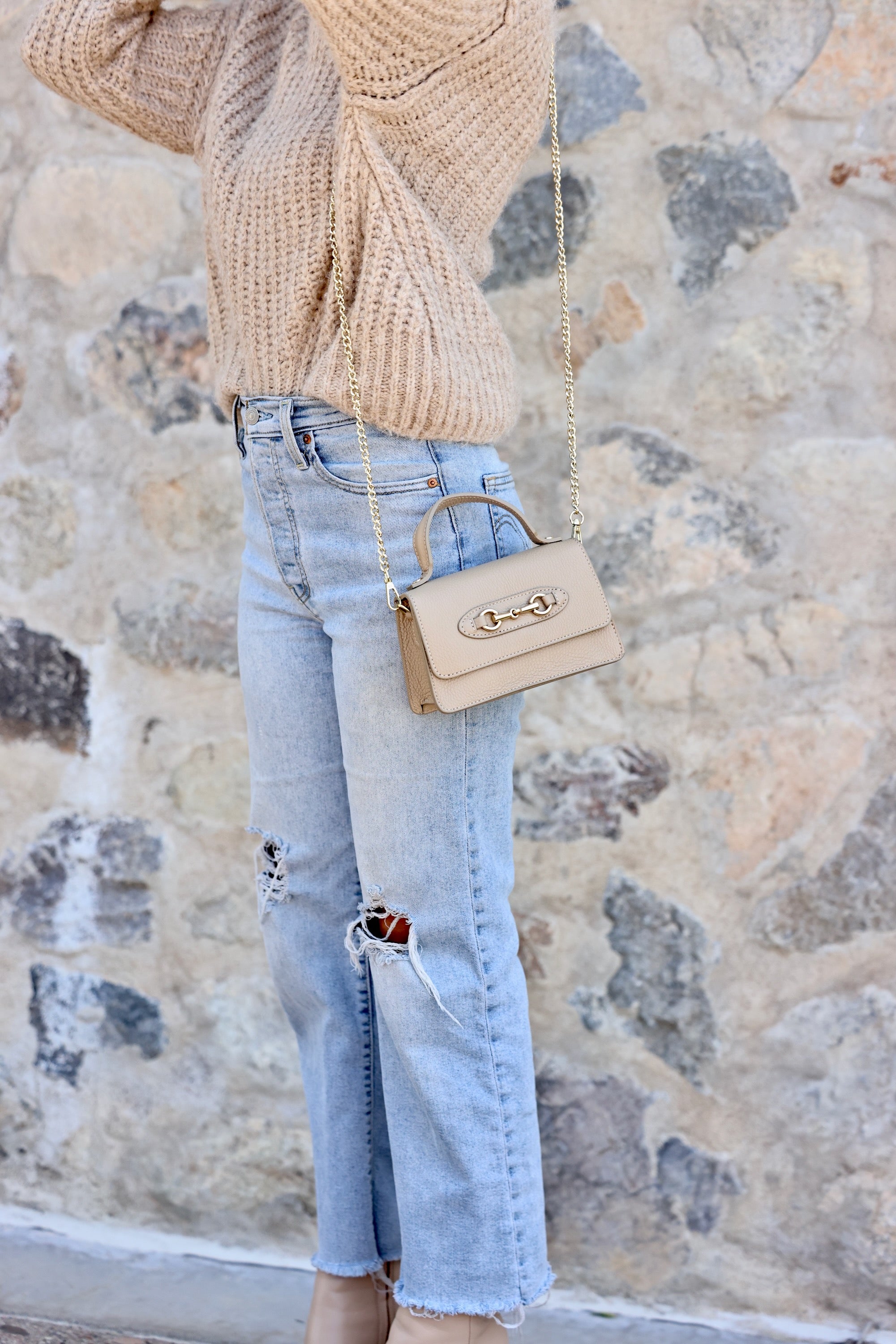Ava Leather Bit Bag - Taupe