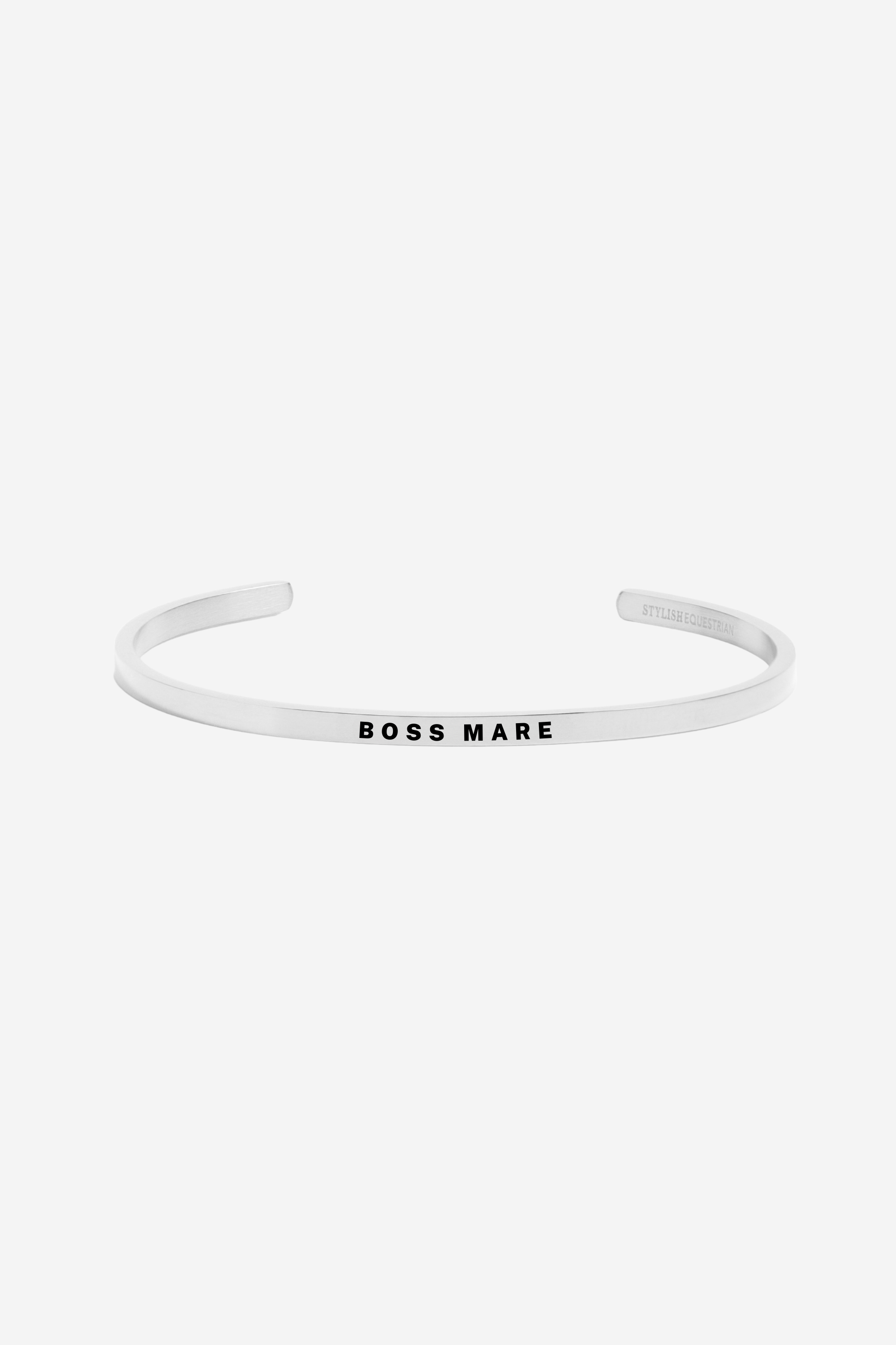 Boss Mare Bangle available in gold and silver stainless steel. 18k gold-dipped, adjustable, tarnish-resistant bracelet for equestrian enthusiasts. Empowering jewelry for confident women — Buy 2, Get 1 Free.