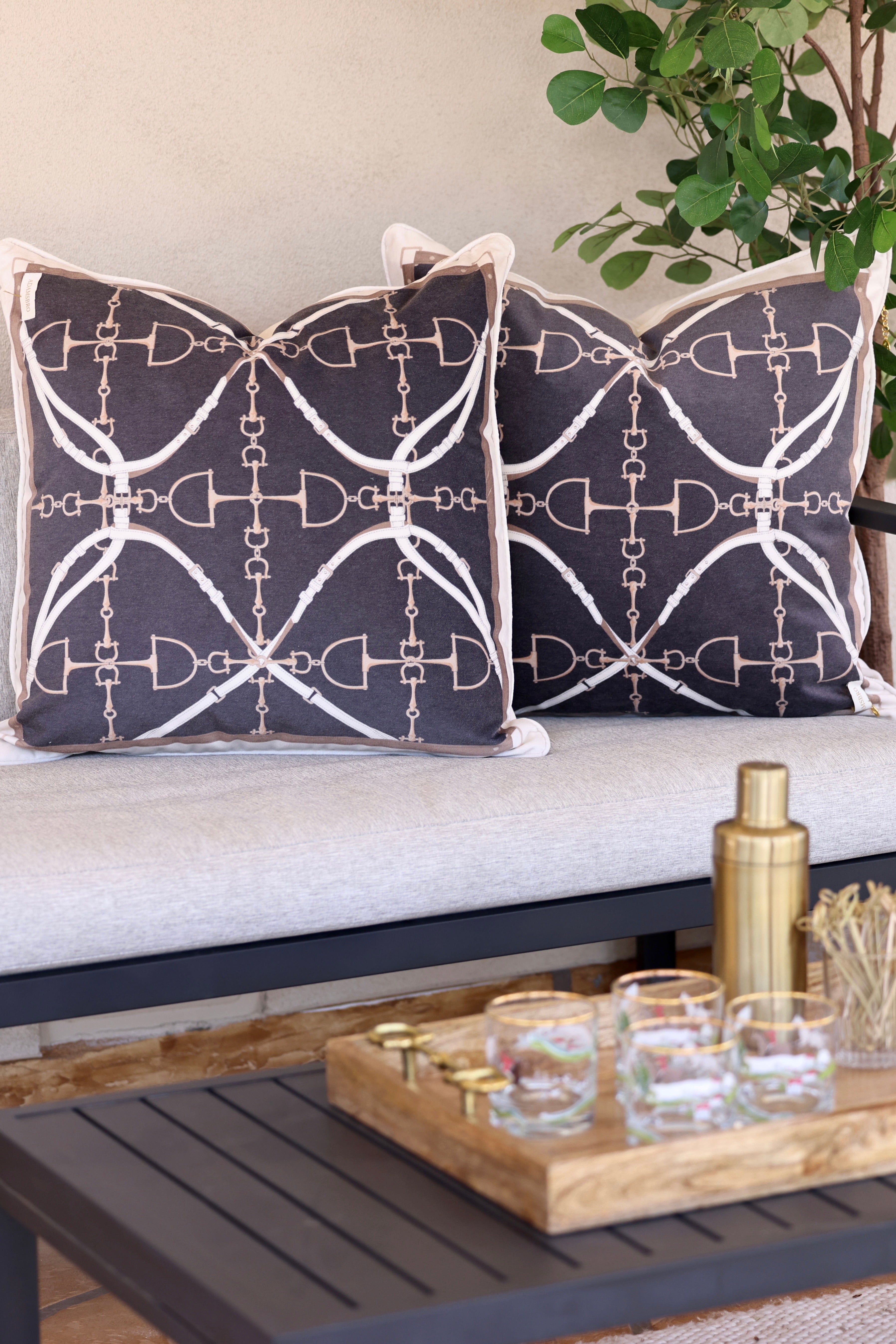 adamsbro stylish equestrian d-ring velvet pillow charcoal