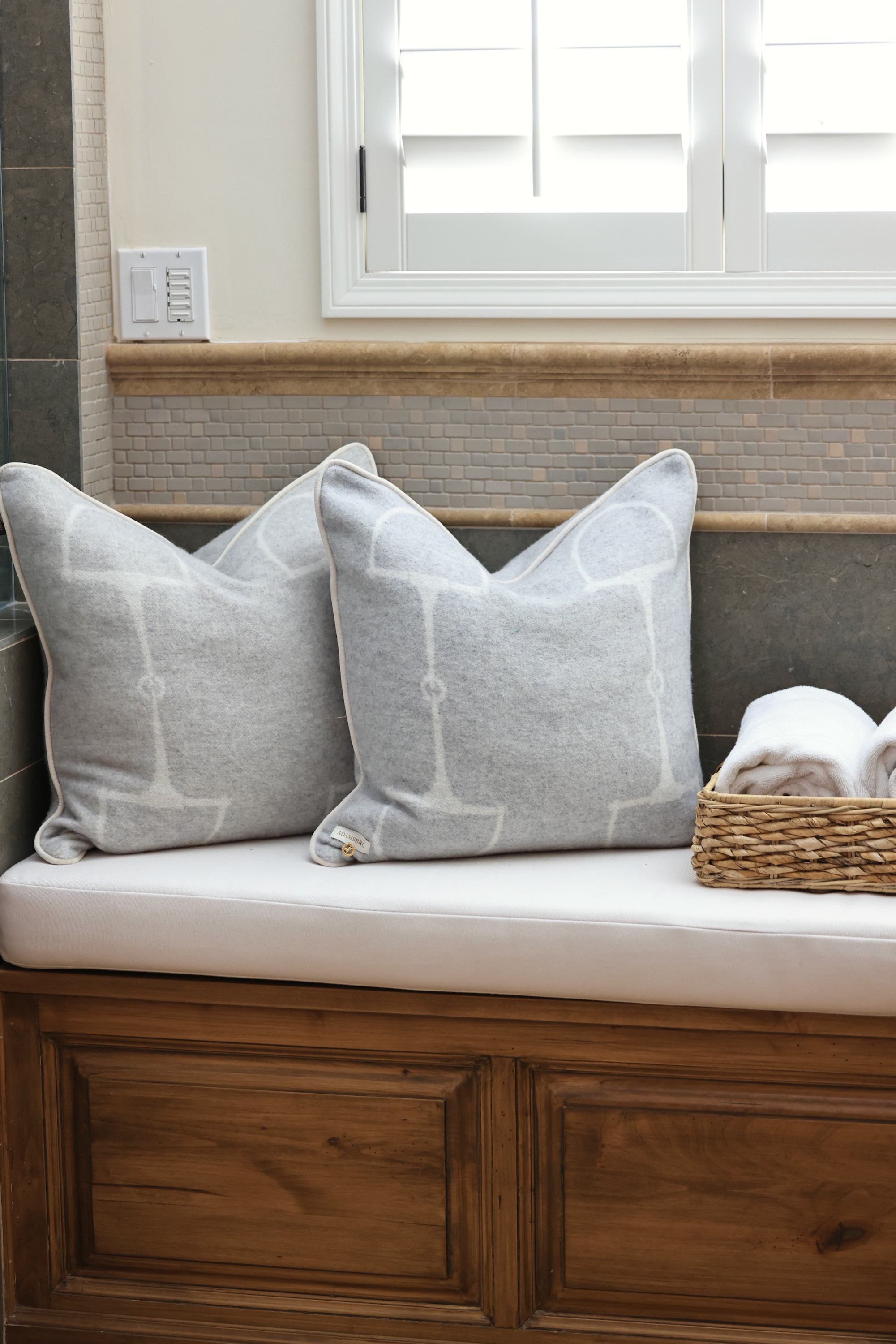 adamsbro stylish equestrian equine square cashmere pillow light grey