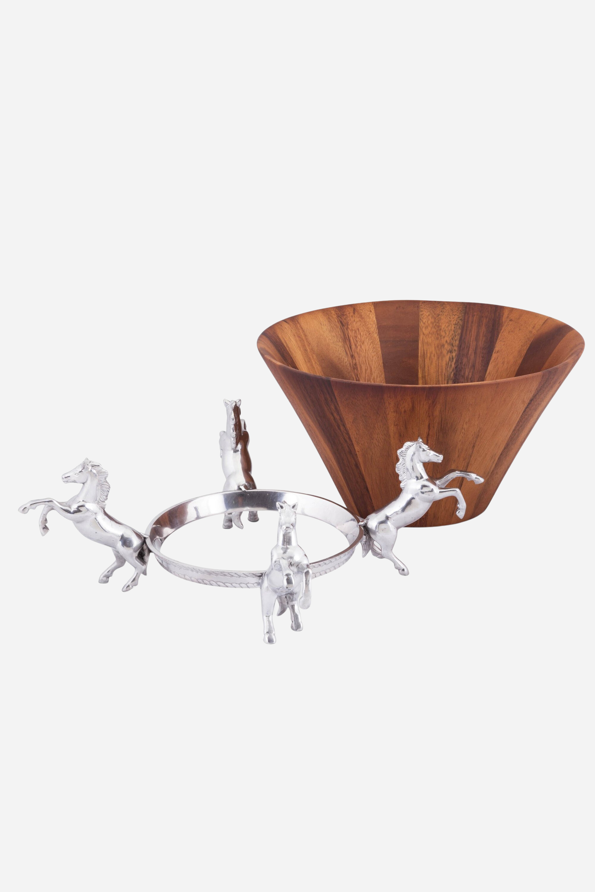 arthur court stylish equestrian four in hand wooden salad bowl