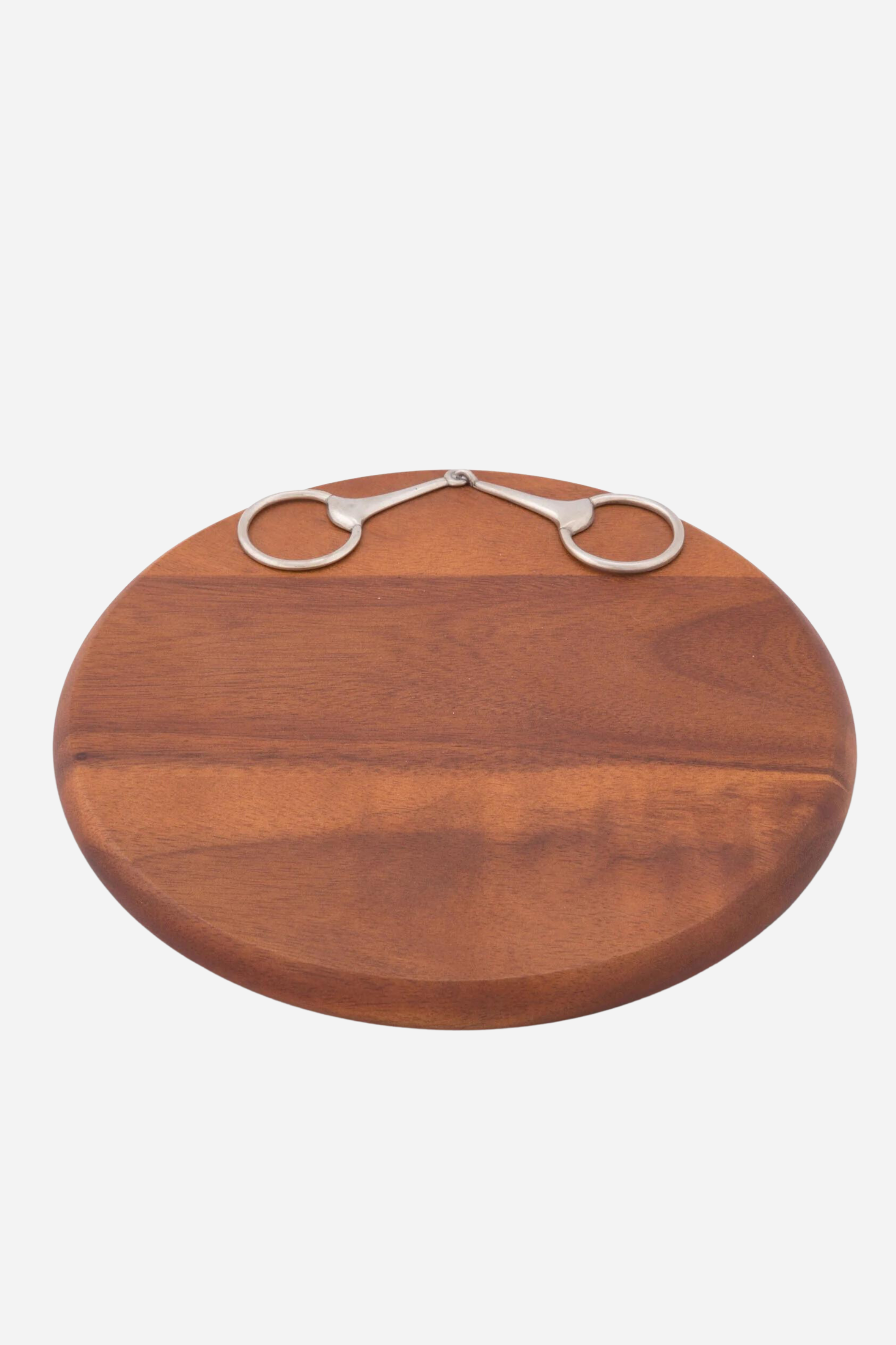 arthur court stylish equestrian henry wooden serving board horse bit Henry Bit Serving Board by Arthur Court featuring a round 10-inch acacia wood board accented with a pewter horse bit detail. A refined equestrian-inspired serving piece perfect for charcuterie, entertaining, or gifting.