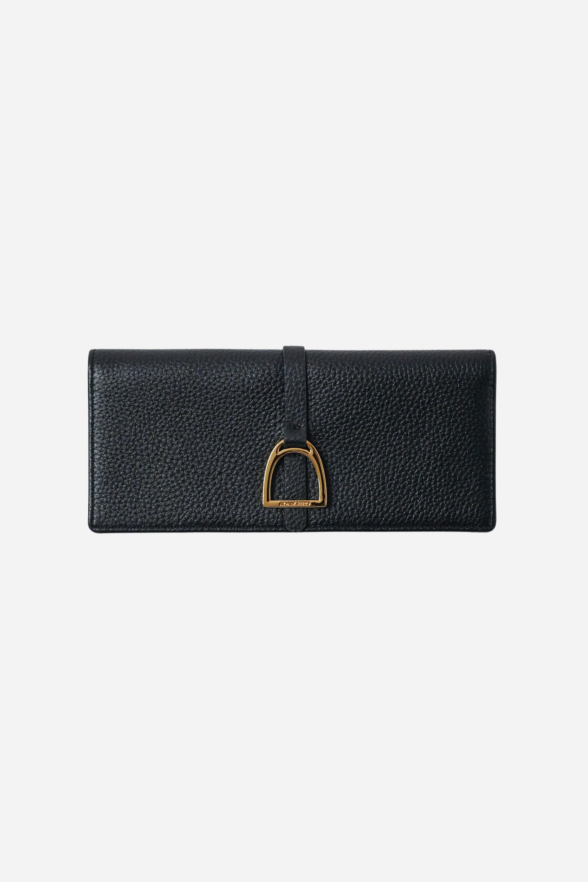 adamsbro stylish equestrian black leather wallet with gold stirrup detail