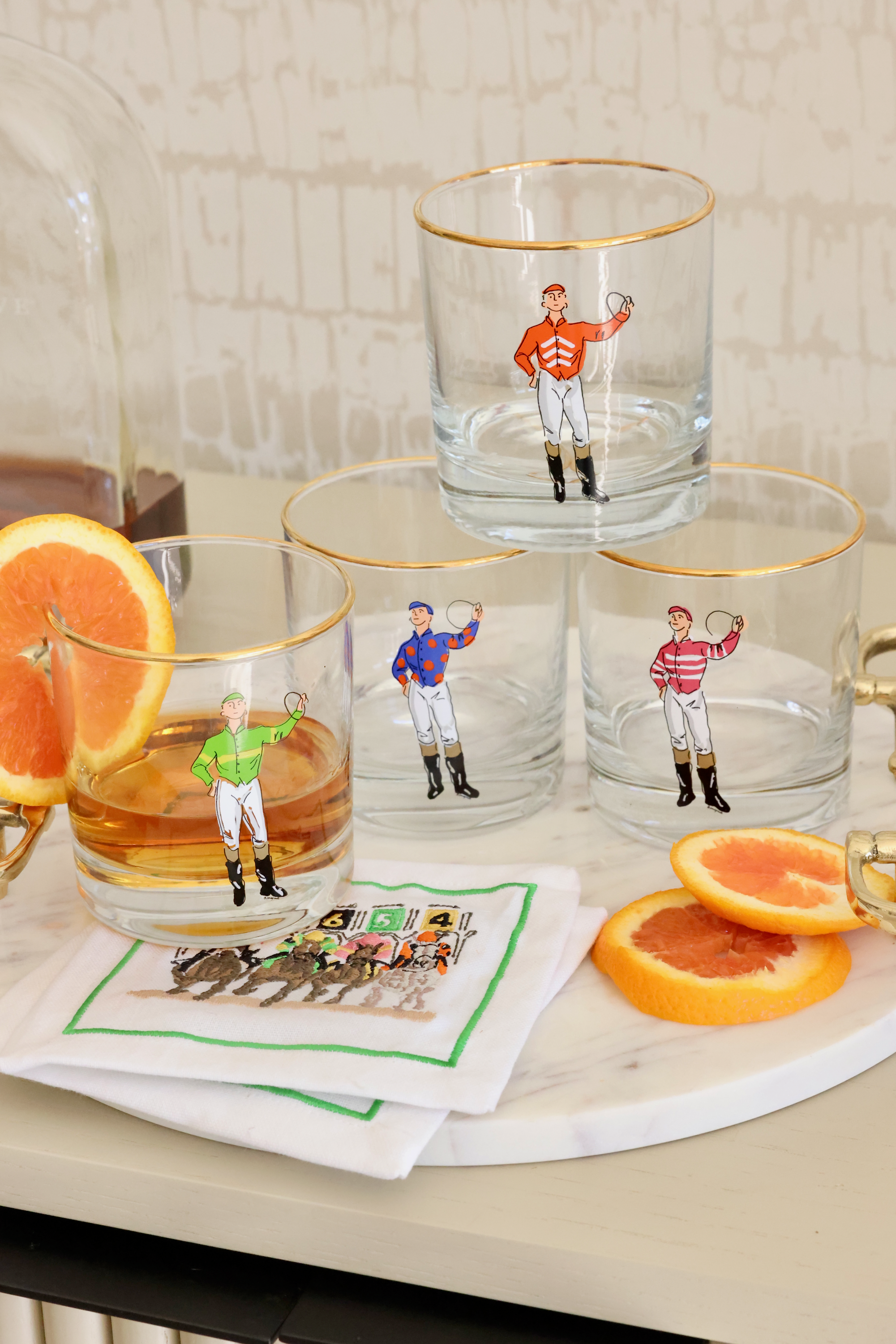 pomegranate stylish equestrian jockey short drinking glass set