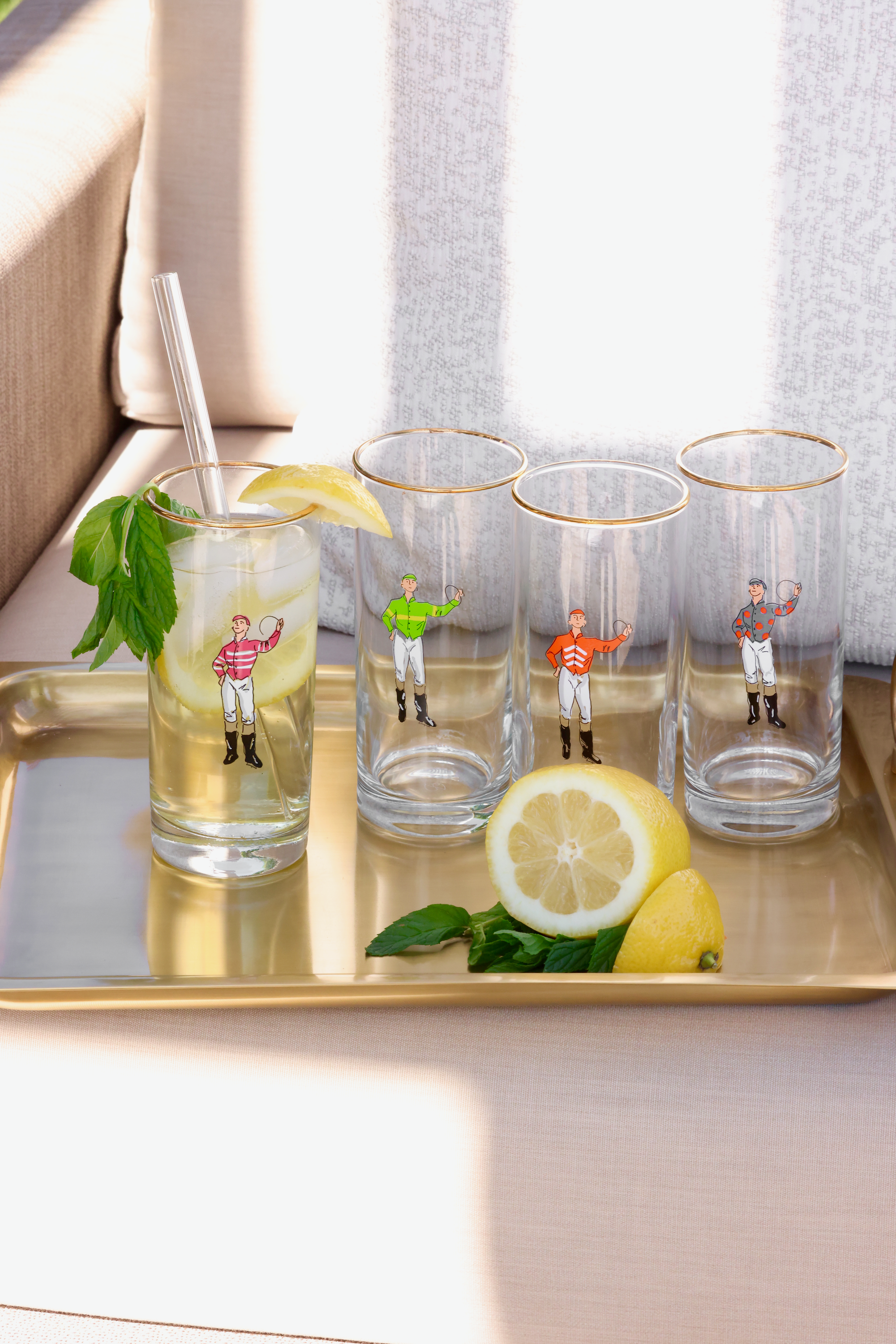 pomegranate stylish equestrian jockey tall drinking glass set