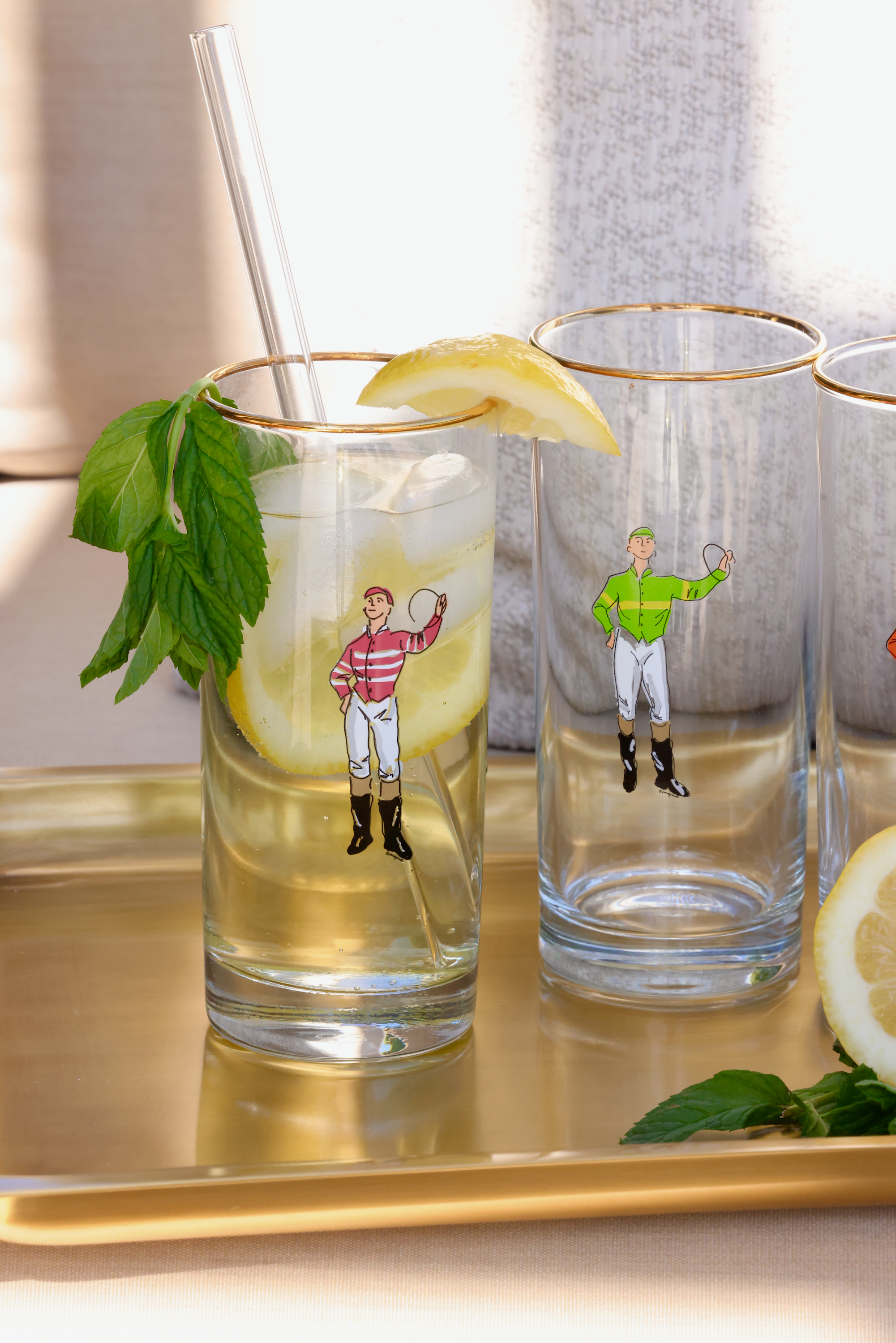 pomegranate stylish equestrian jockey tall drinking glass set